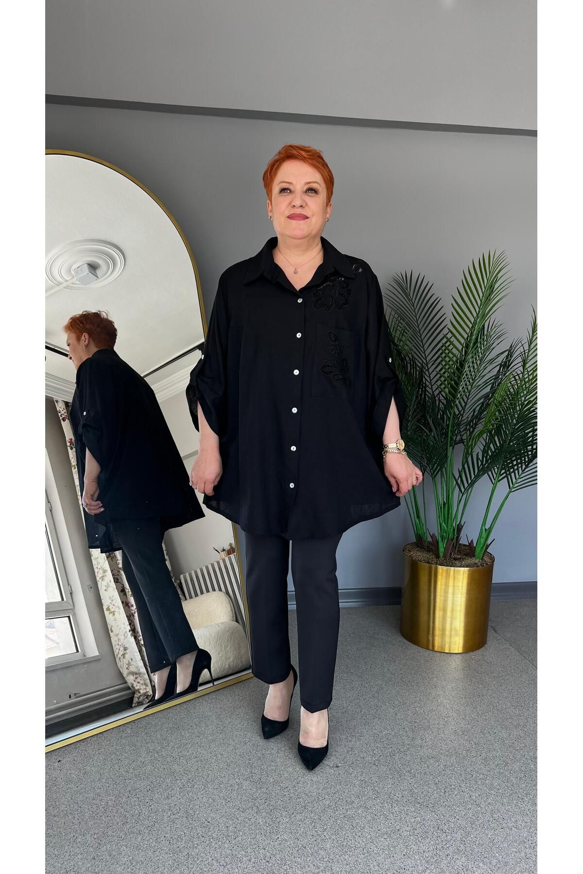 selma Büyük Beden Keten Gömlek