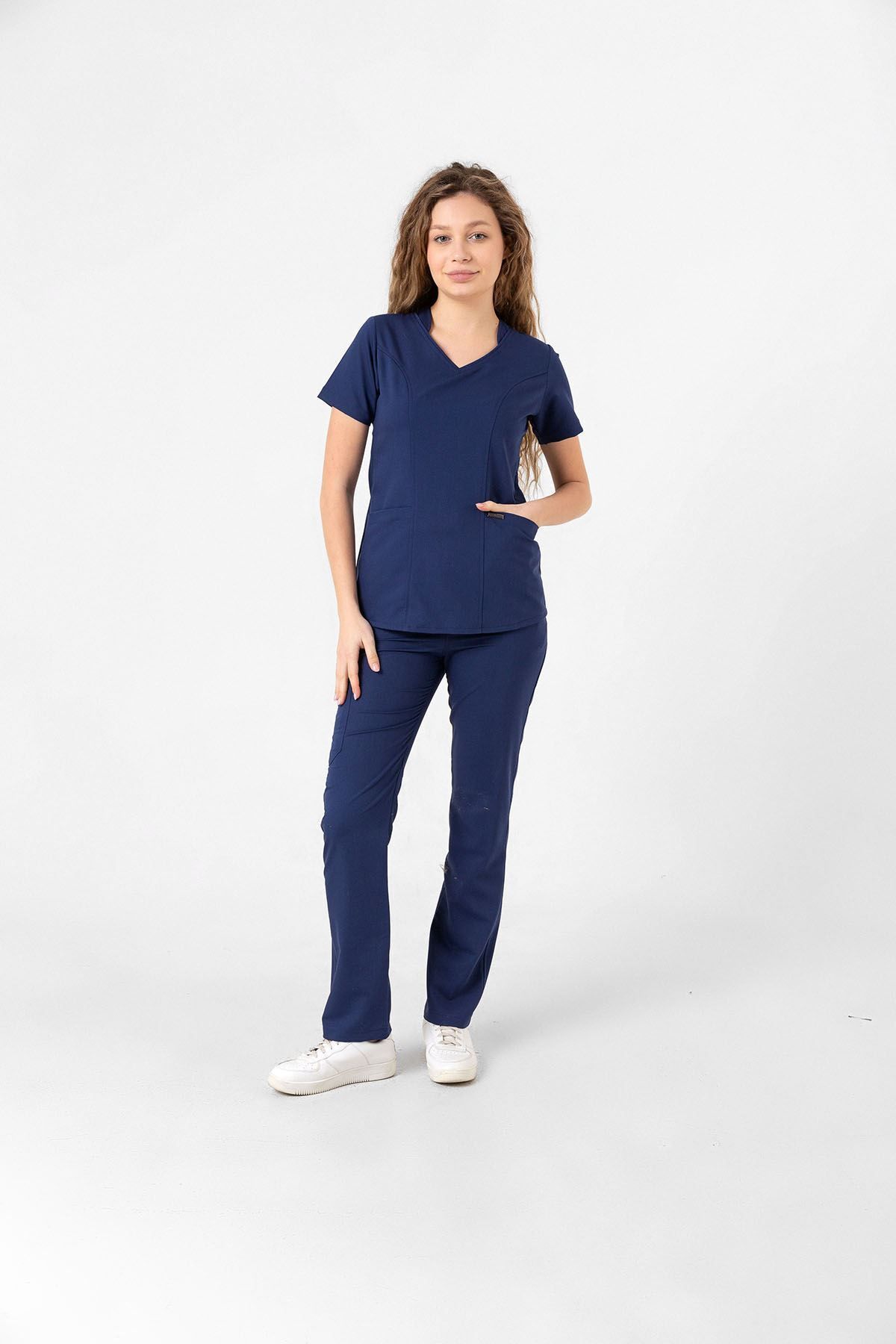 Onur Forma Scrubs Butterfly Collar Kadın Takım - İndigo