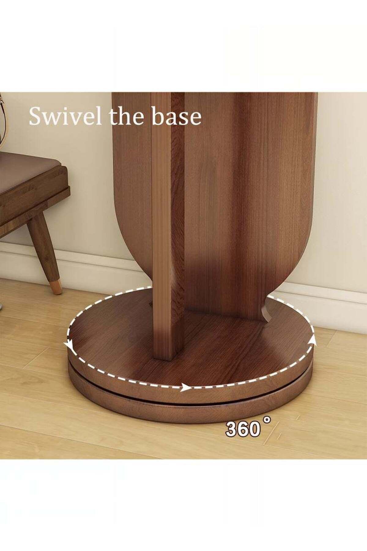 Taimi-360 Degree Rotating Mirror with Clothes Hanger and Storage Shelf for Bedroom Walnut Color 166x46cm 6