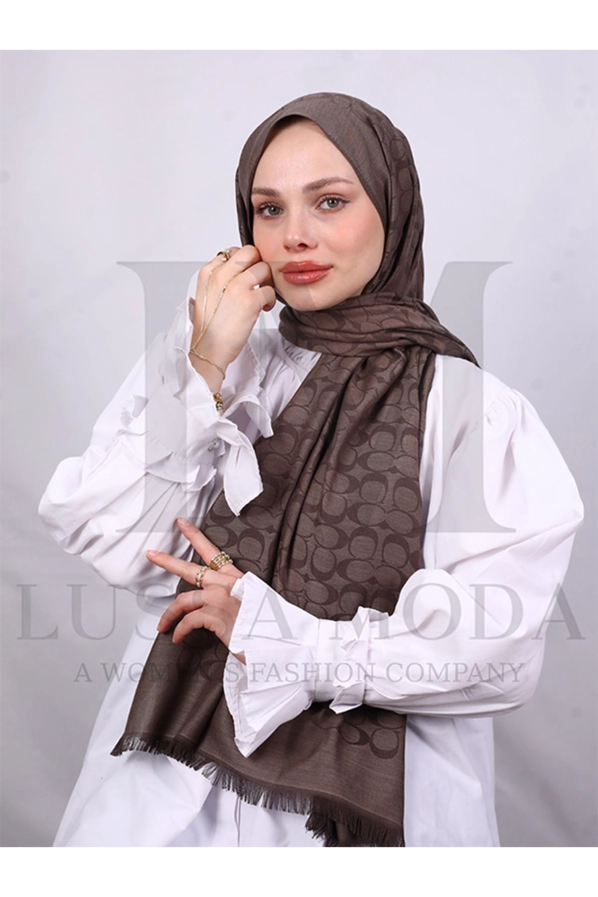 LUSSAMODA C DESENLİ ÇİFT TARAFLI PAMUK YÜN İPEK ŞAL