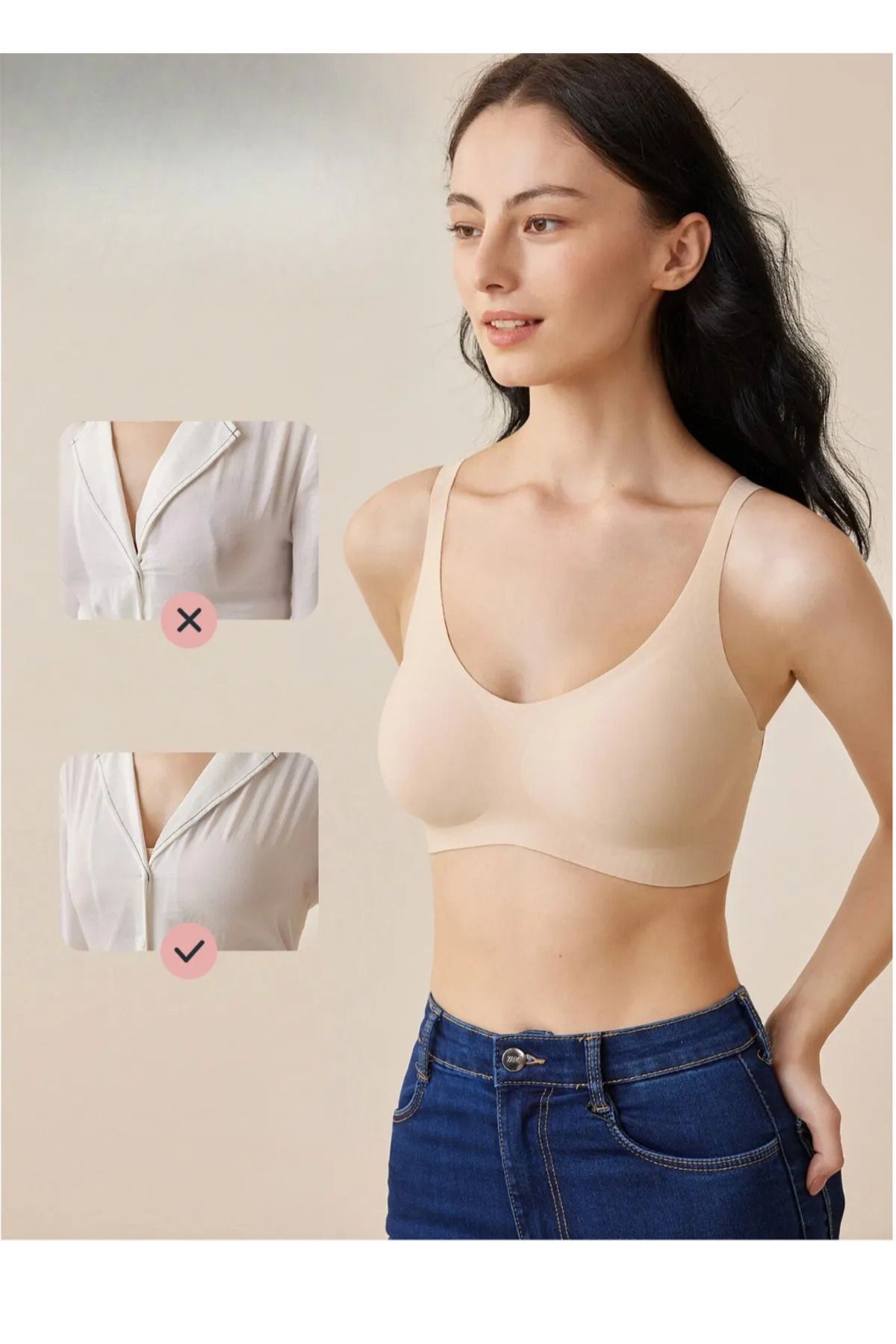 İNCEYAŞAM Lazer Kesim Dikişsiz Pedli Yumuşak İz Yapmaz Balensiz Invisible Görünmez Push Up Toparlayıcı Sütyen