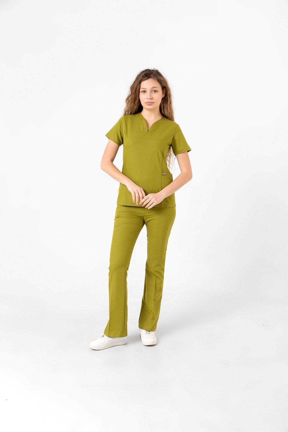 Onur Forma Scrubs Drop Collar Kadın Takım - Yağ Yeşili