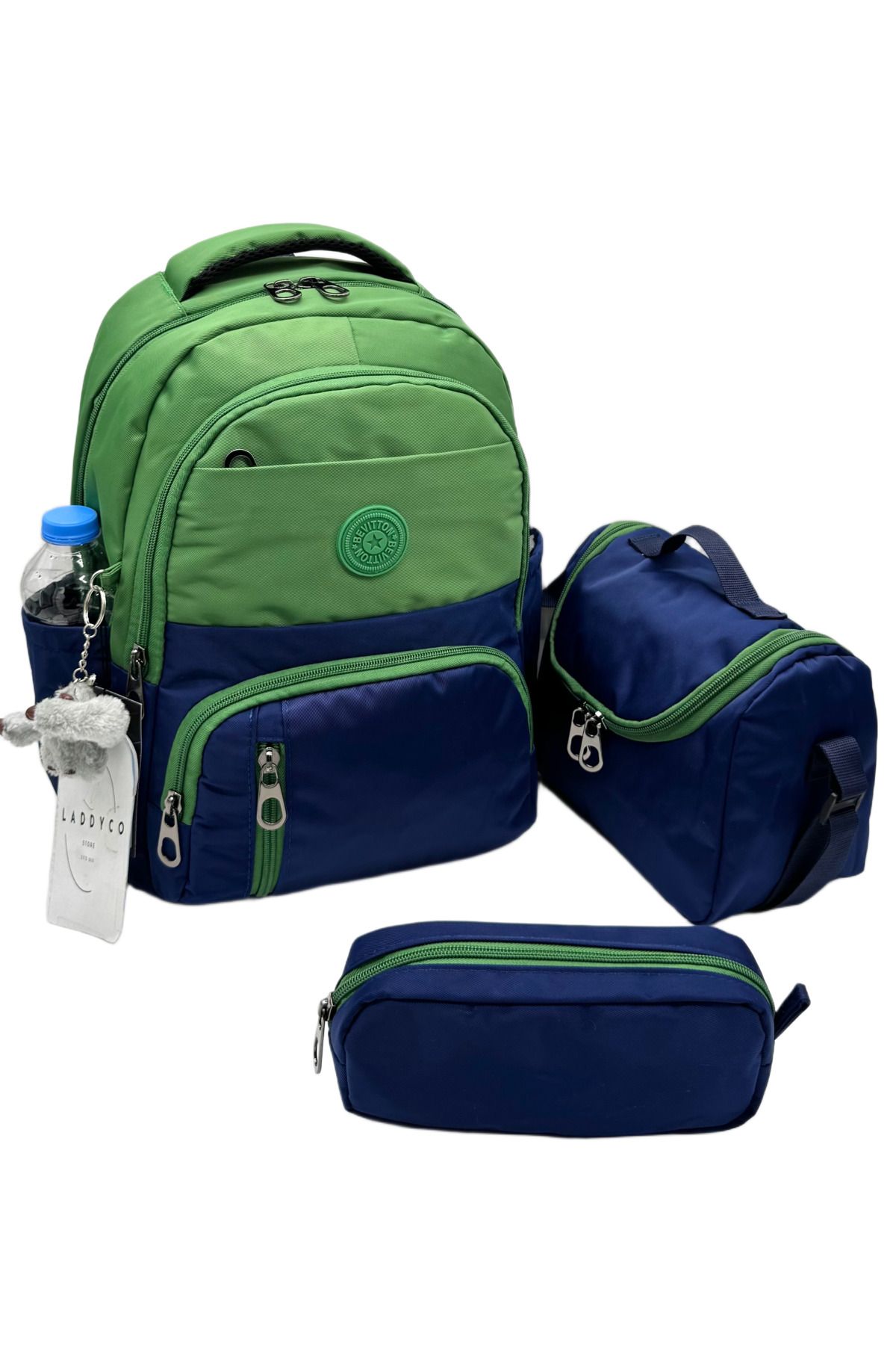 LaddyCo İlk Okul Çantası 3'lü Seti Unisex Çocuk İlkokul Çantası LDC-8010 Yeşil-Lacivert
