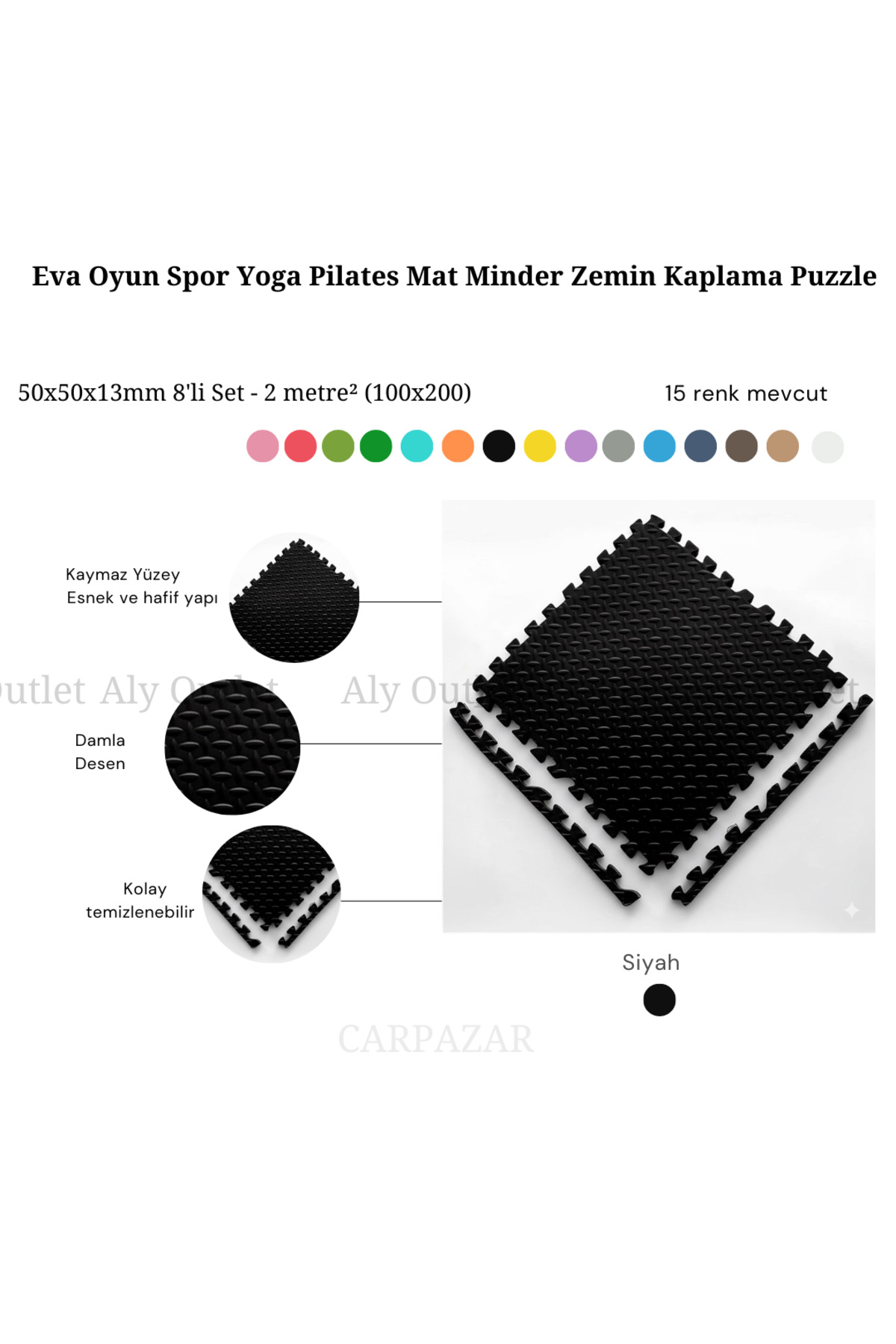 CARPAZAR Damla Desen Tatami Eva Spor Yoga Pilates Oyun Matı Halısı Minderi Puzzle 50x50 13mm 8 Adet 100x200 fotoğrafı 3 (önizleme)