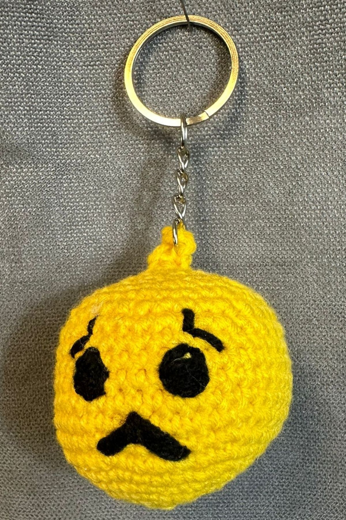 Uretti-- Tuğba 9352 3417 Handmade Knitted Sad Face Emoji Model Keychain 3