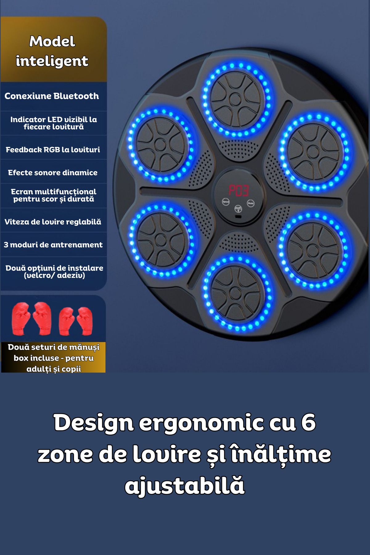 clickzu-Boxing Target With Bt For Music Playback, Rgb Lights For Interactive Training, 2 Gloves, 2