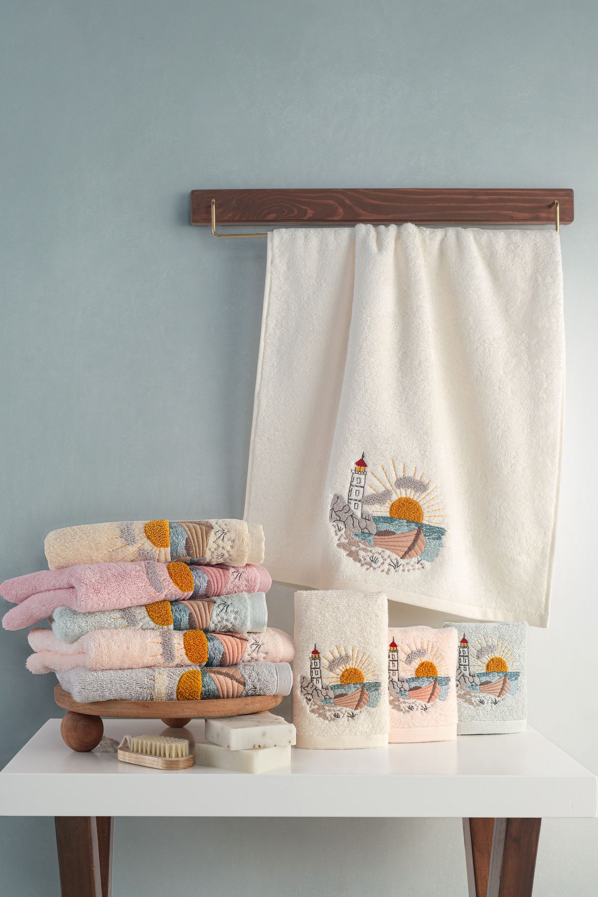 MARİBOR Sereyn - %70 Bambu / %30 Pamuk Nakışlı El Havlusu - 6'lı Set 50x90