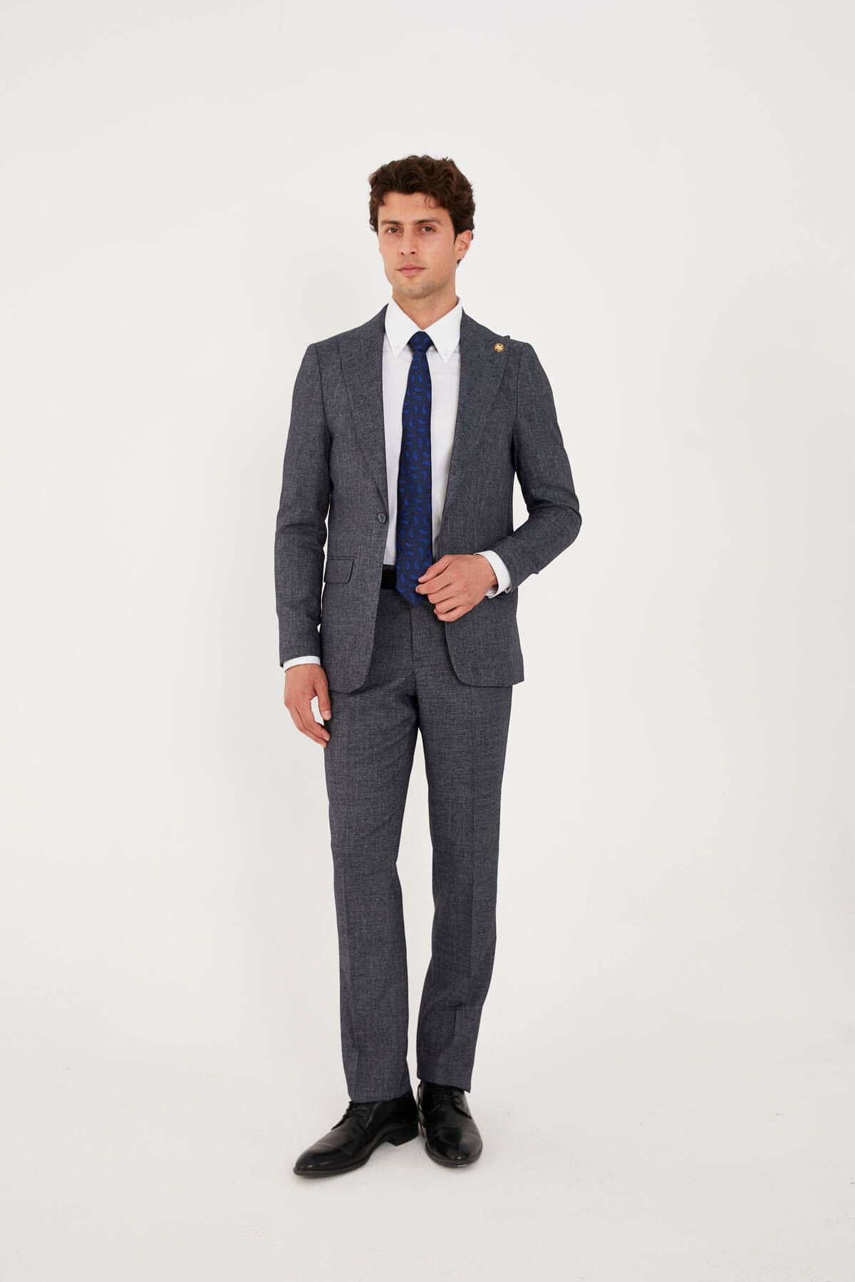 The Tailor Classics Keten Görünümlü Çift Yırtmaçlı Tam Astarlı Takım Elbise