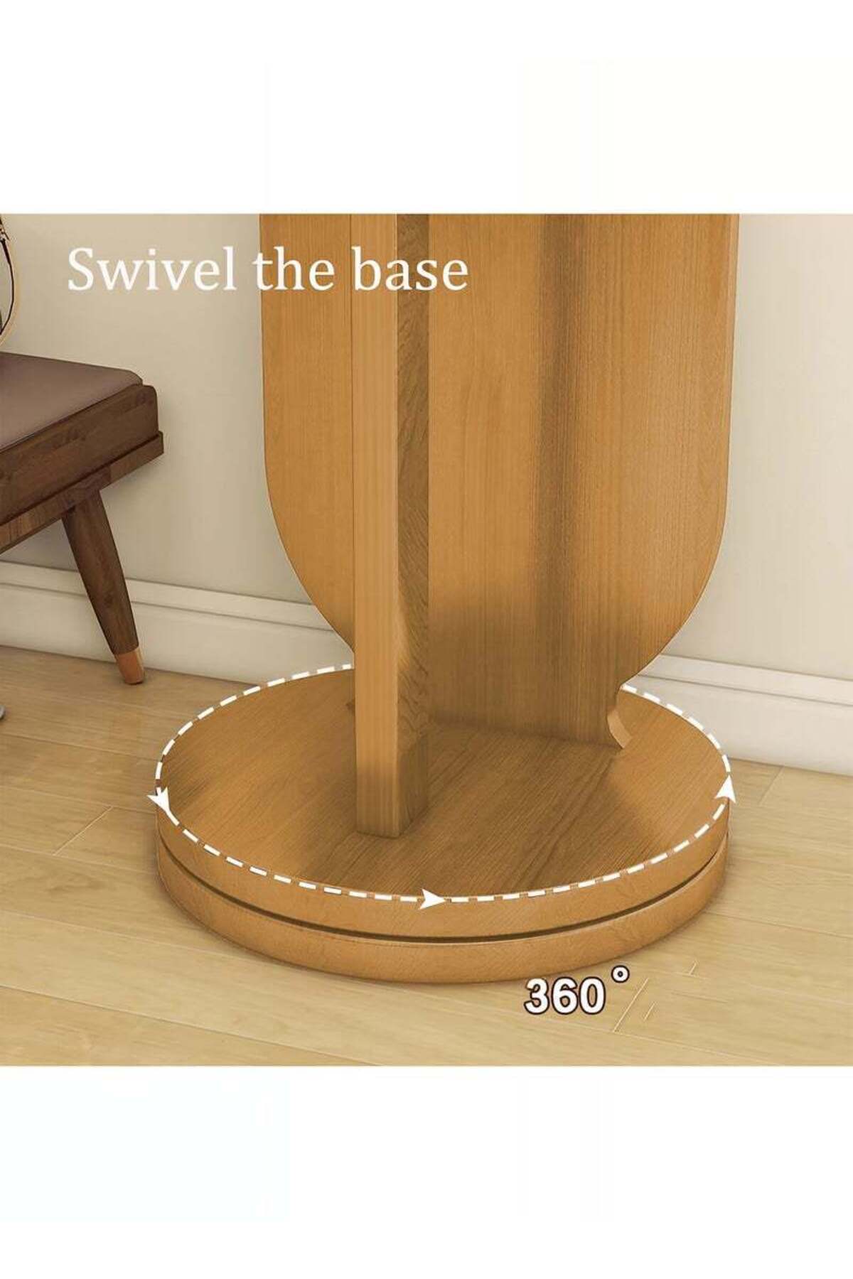 Taimi-360 Degree Rotating Mirror with Clothes Hanger and Storage Shelf for Bedroom Wood Color 166x46cm 5
