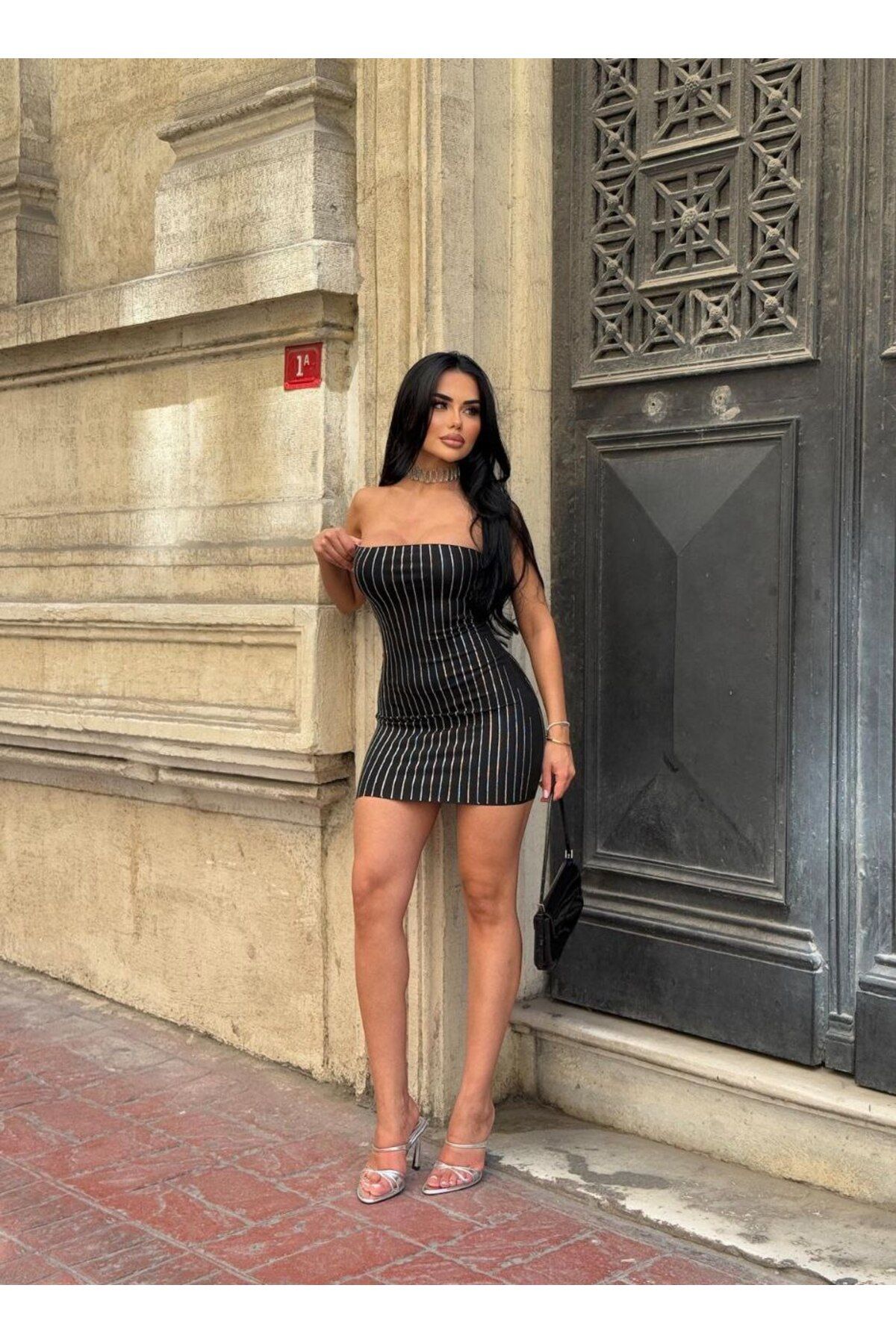 NİCE STYLE KADIN FUL TAŞ DETAY LİKRALİ MİNİ ELBİSE