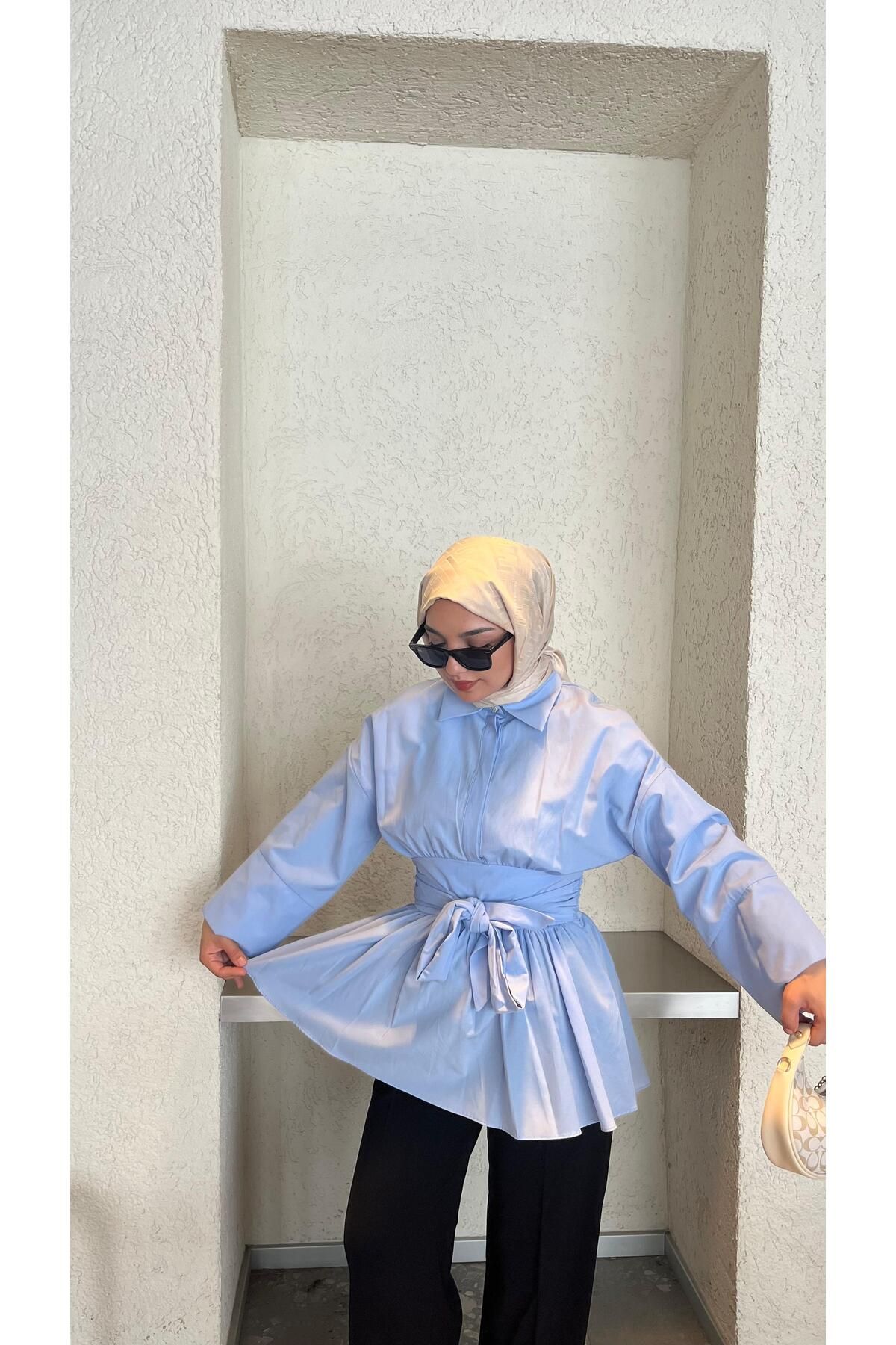 lamina BEL BAĞLAMALI PİLİSELİ GÖMLEK