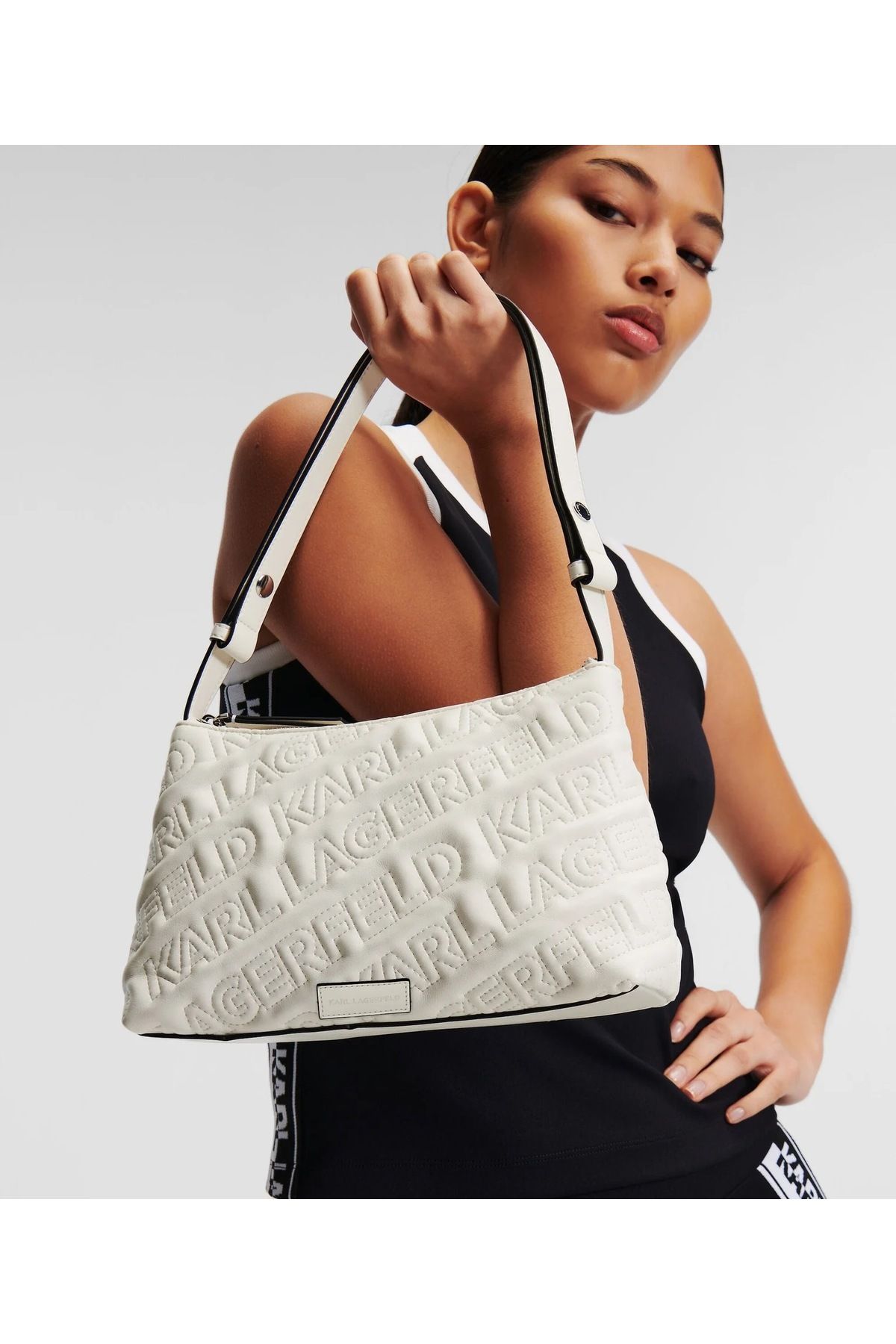 Karl LagerfeId Essential Quilt Shoulder Bag White 241W3023 A110