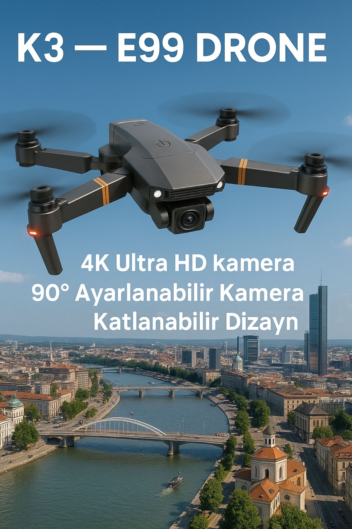 BGGTech E99 Pro Katlanabilir Drone 1080P HD Kamera,Taşıma Çantalı Ve Yedek Bataryalı