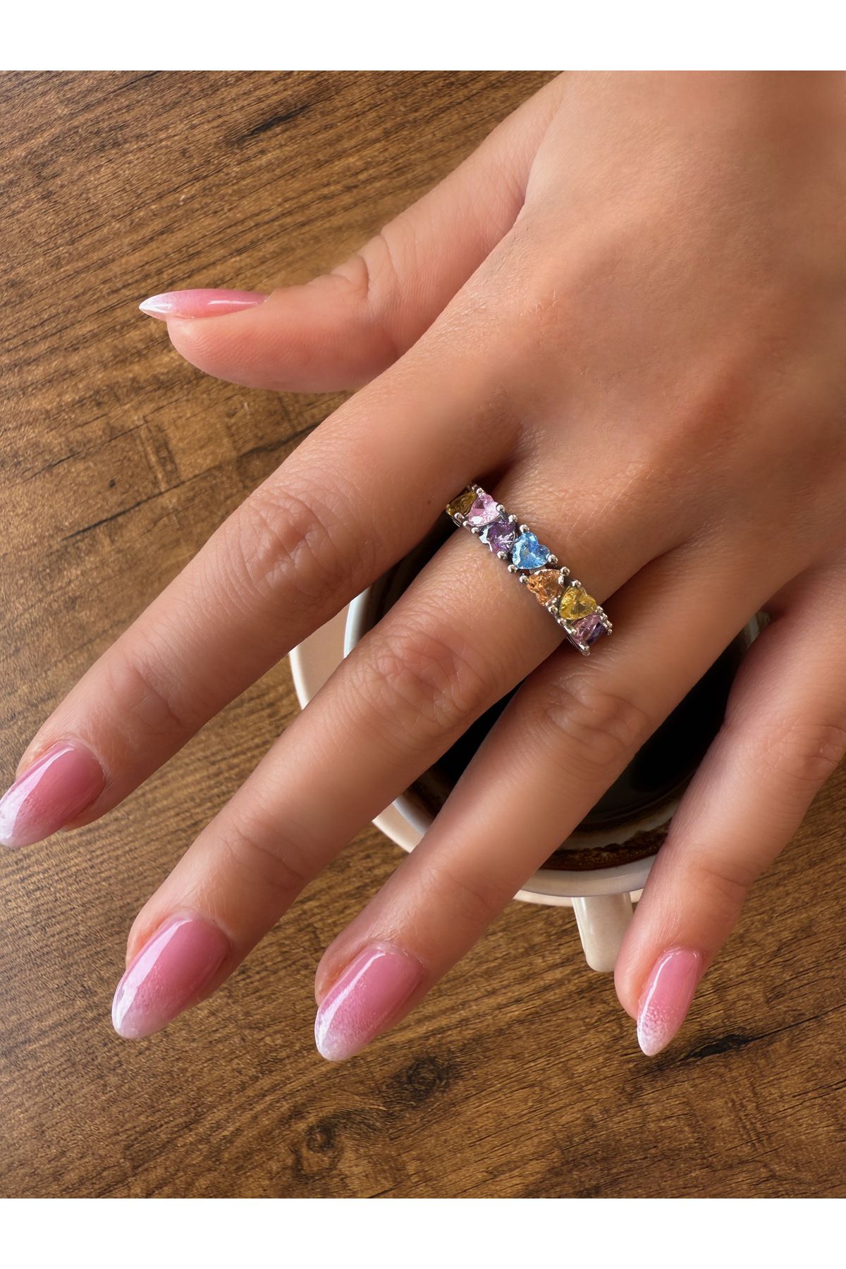 HeyYou Jewelry Ayarlanabilir renkli kalp yüzük
