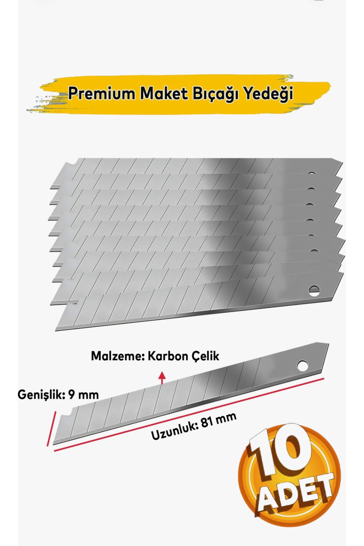SWAR 10'lu Maket Bıçağı Yedeği Dar Tip Jilet Bıçak Ucu 9 mm (10 Adet)
