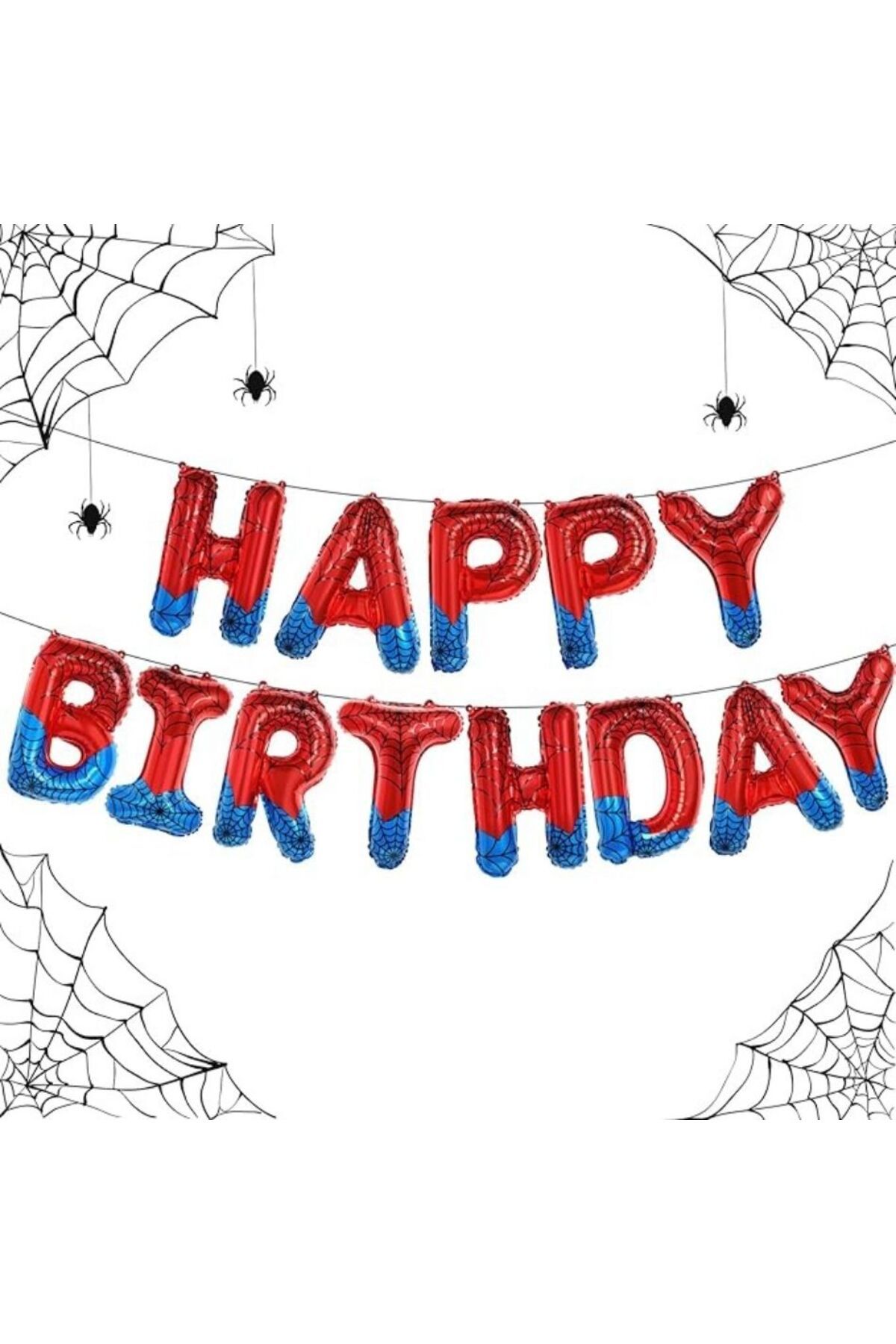 parti sürprizi Örümcek Ağı Desenli Mavi Kırmızı Happy Birthday Folyo Balon Set