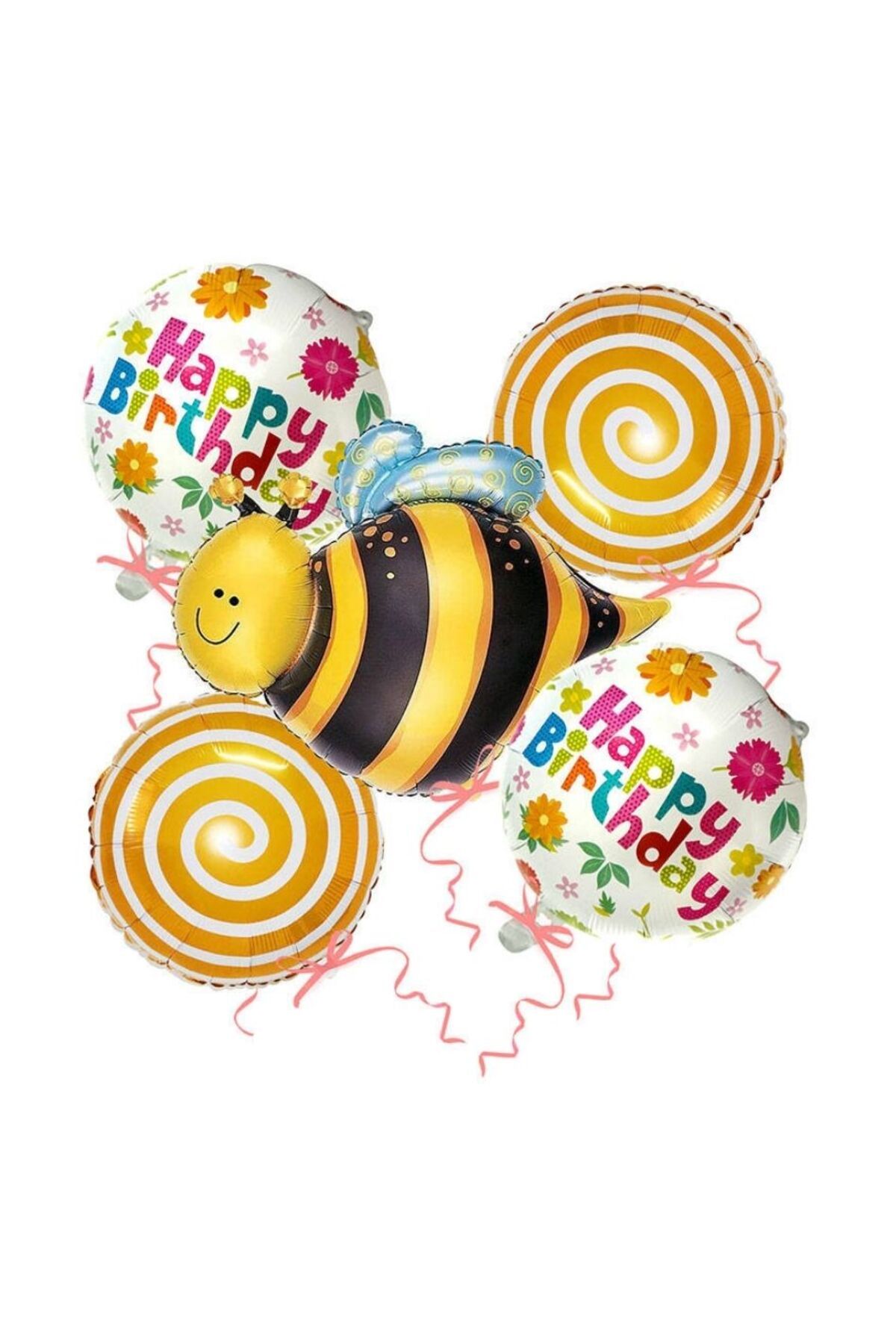 parti sürprizi Arı Happy Birhtday Folyo Balon 5 li Set