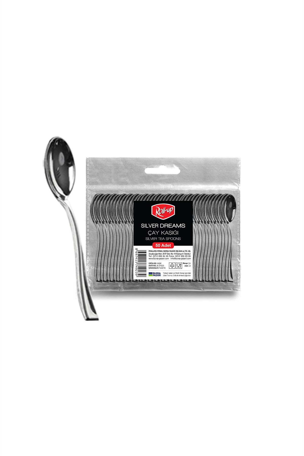 alsepeteavm Roll-up Metal Görünümlü Plastik Çay Kaşığı 50li