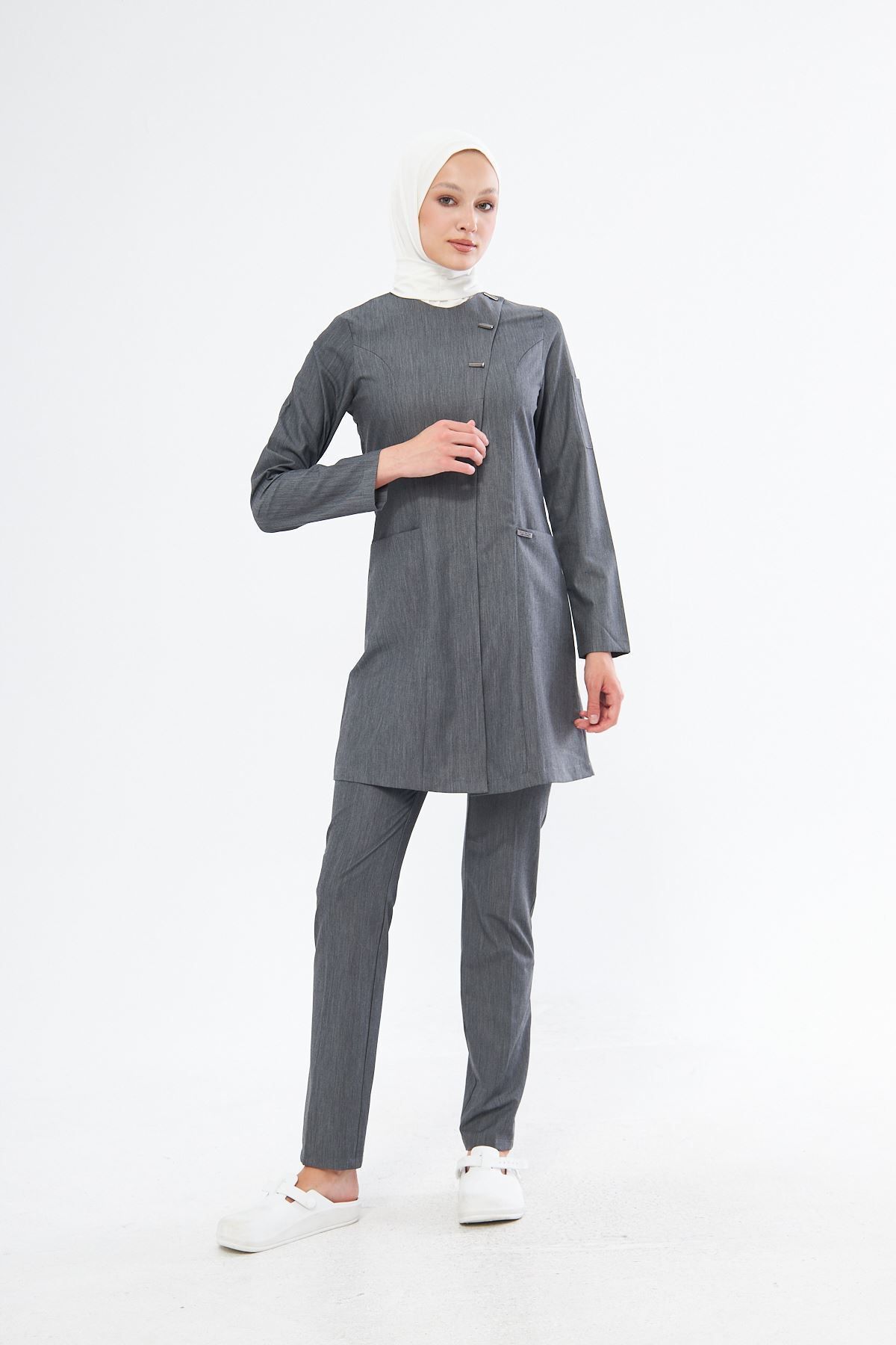 Onur Forma Scrubs Elegance Kadın Tesettür Takım - Antrasit Gri