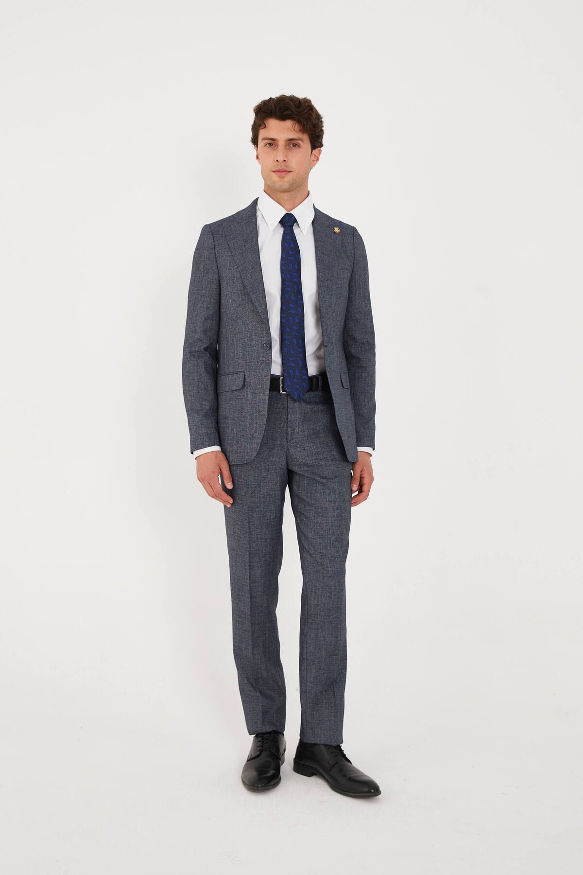 The Tailor Classics Keten Görünümlü Çift Yırtmaçlı Tam Astarlı Takım Elbise