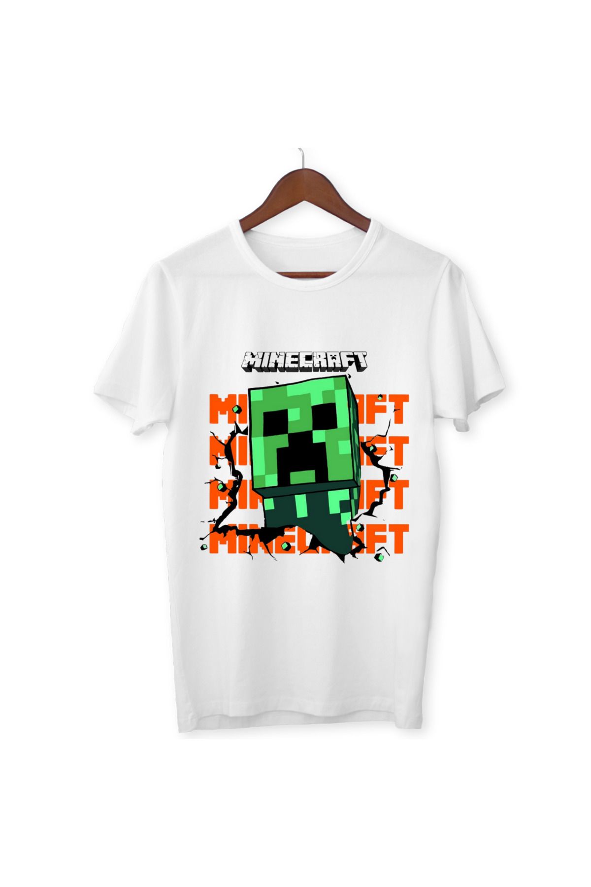 ALPŞAN TİCARET Mınecraft Çocuk Yetişkin Beyaz T-shirt Unisex Çocuk Tişört