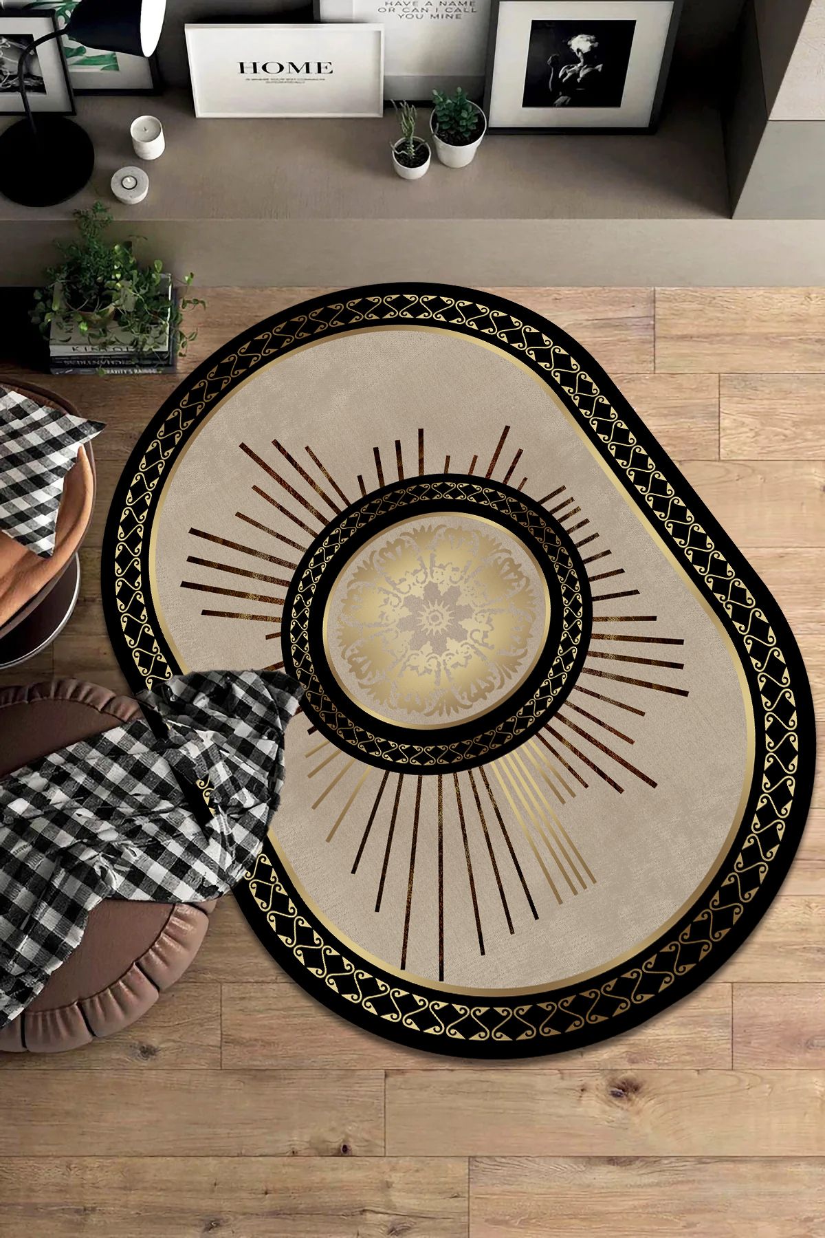 CAPPİO HALI Dijital Baskılı Makinada yıkanabilir Oval Salon Halısı Mutfak Halısı Yolluk Halısı - CP2083-2