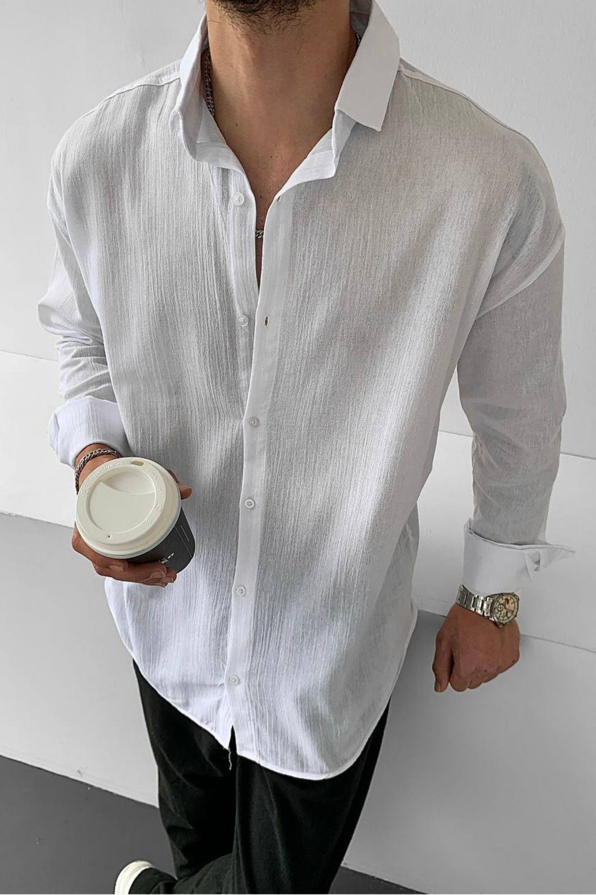 MANLYMODE Muslın Kumaş Oversize Gömlek