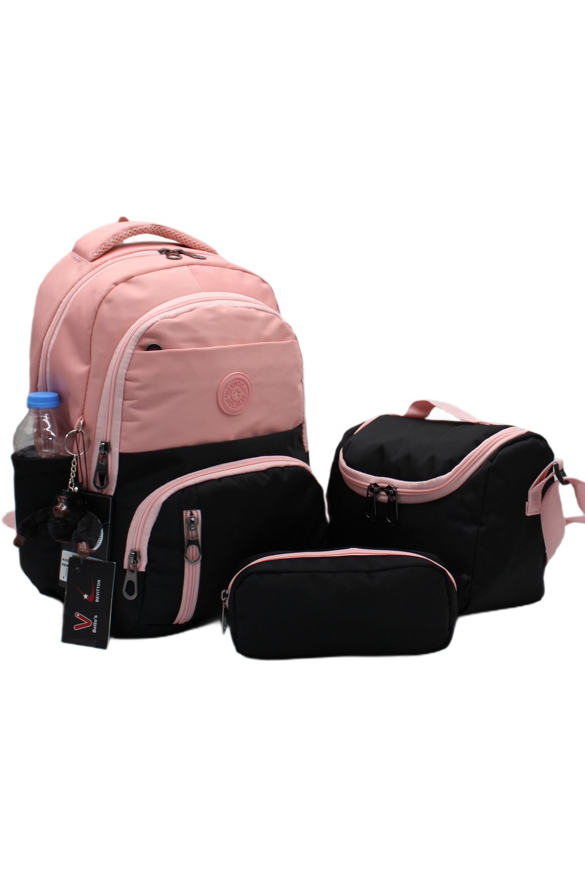 betto's İlk Okul Çantası Unisex 3'lü Set Çocuk İlkokul Çantası BTS-8010 Pudra-Siyah