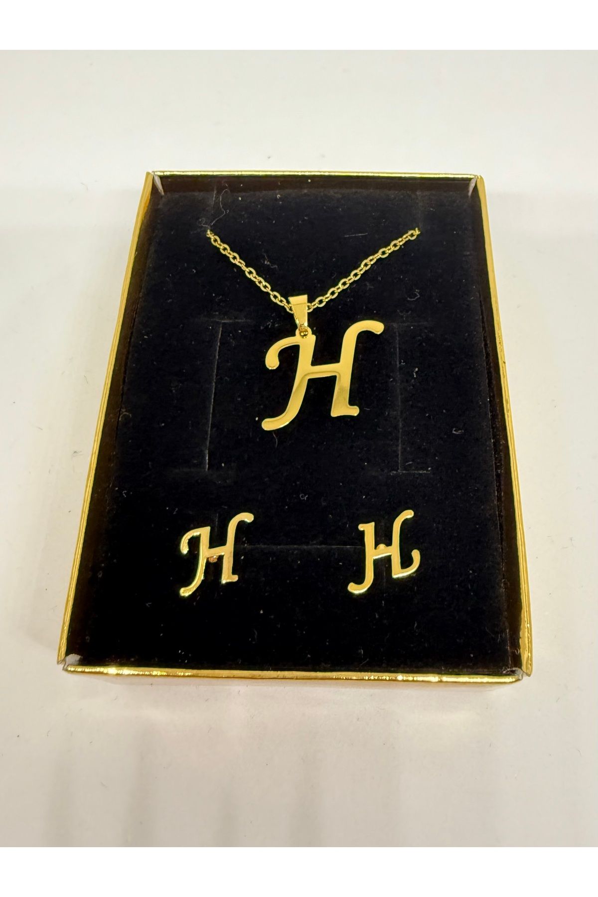 Gulsah's Store 316L Çelik gold H harfli kolye ve küpe seti
