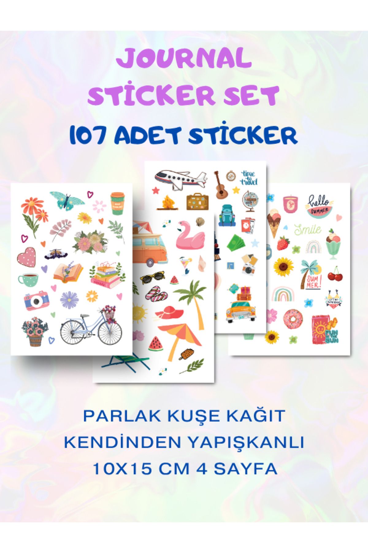 ST Design 4'lü Bullet Journal Sticker Set, 107 Adet Çıkartma, Ajanda, Günlük, Planlayıcı, Planner, Scrapbook