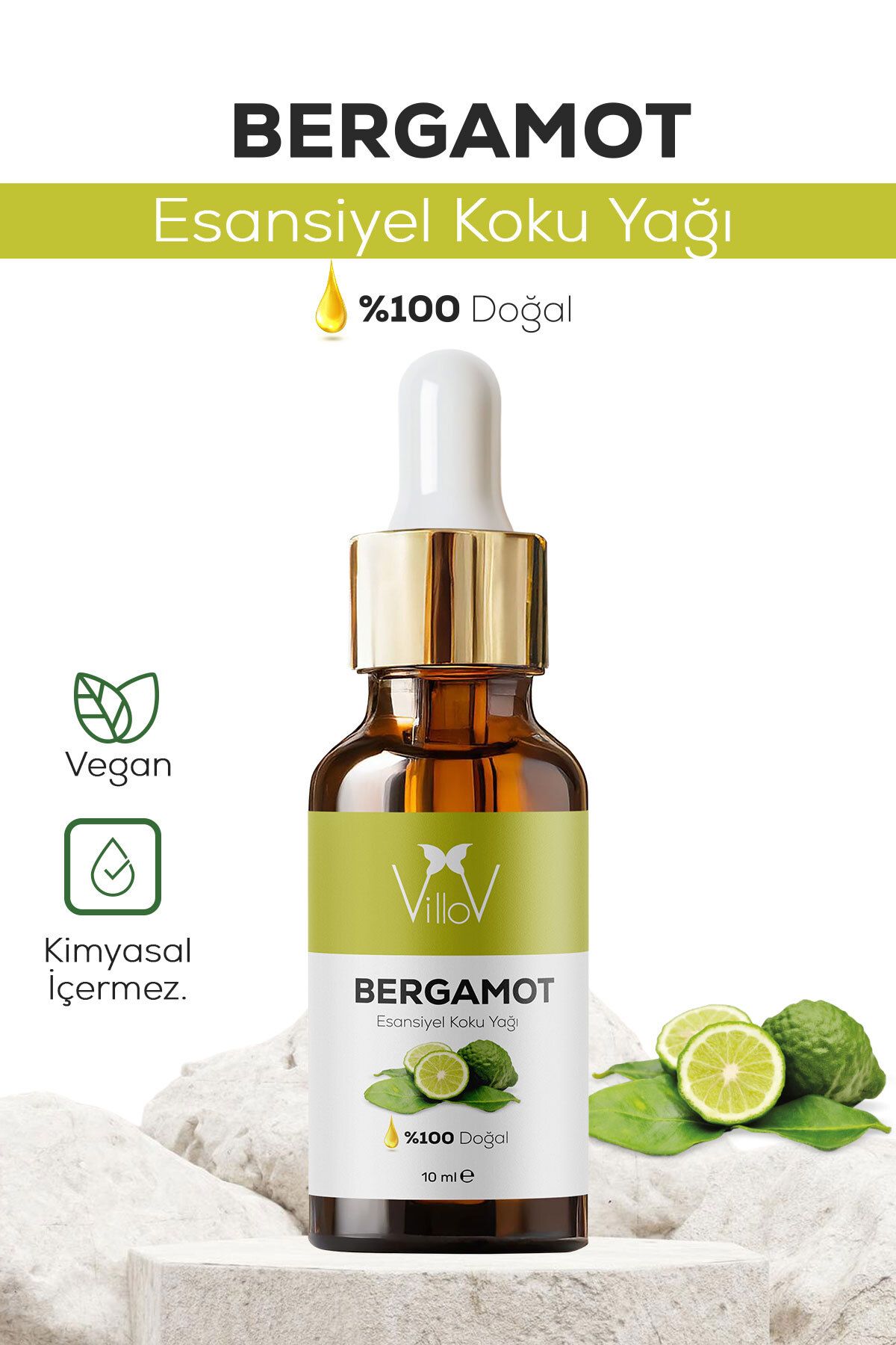 Villov Bergamot Esansiyel Uçucu Koku Yağı Difüzör Esansı Buhurdanlık Yağı Aromaterapi Esansı Yağı 10ml
