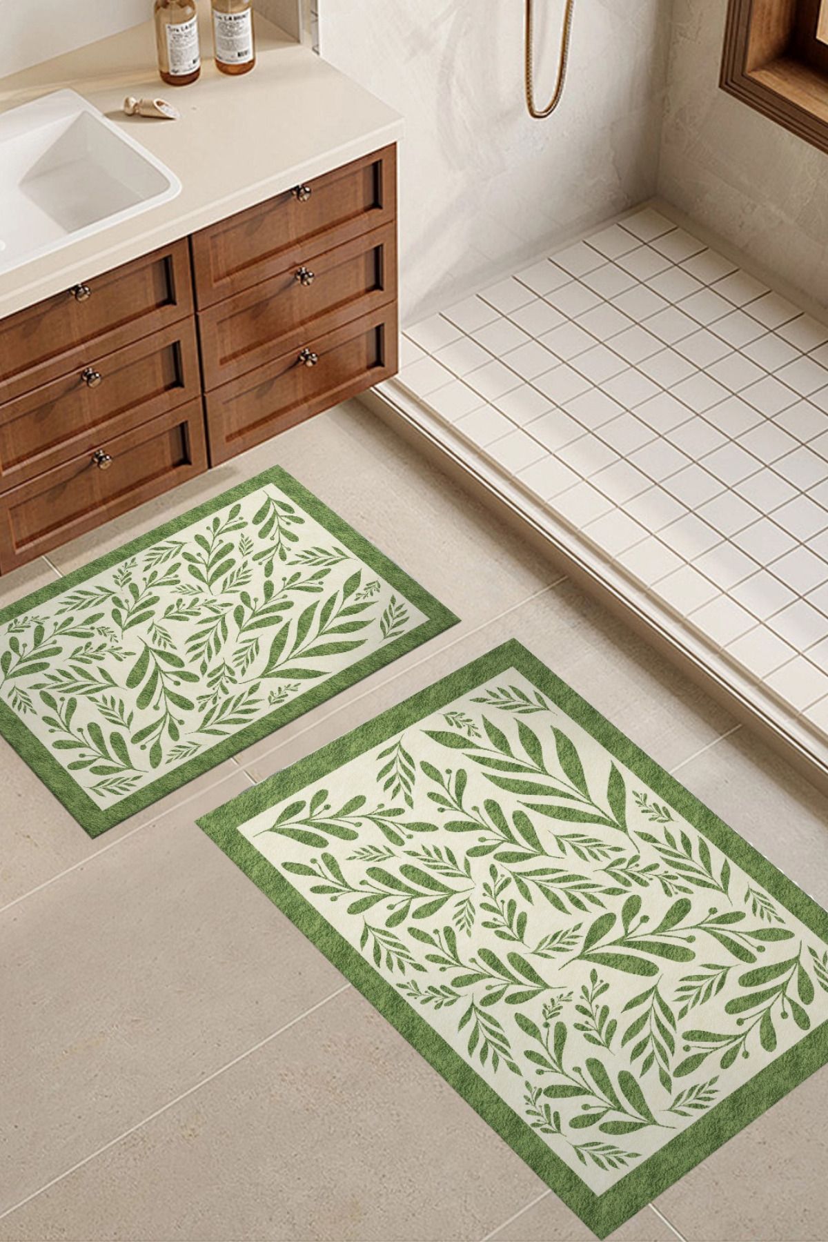 DERAS HOME 2'li Yıkanabilir Kaymaz Taban Banyo Paspası 60*100 Cm - 40*60 Cm