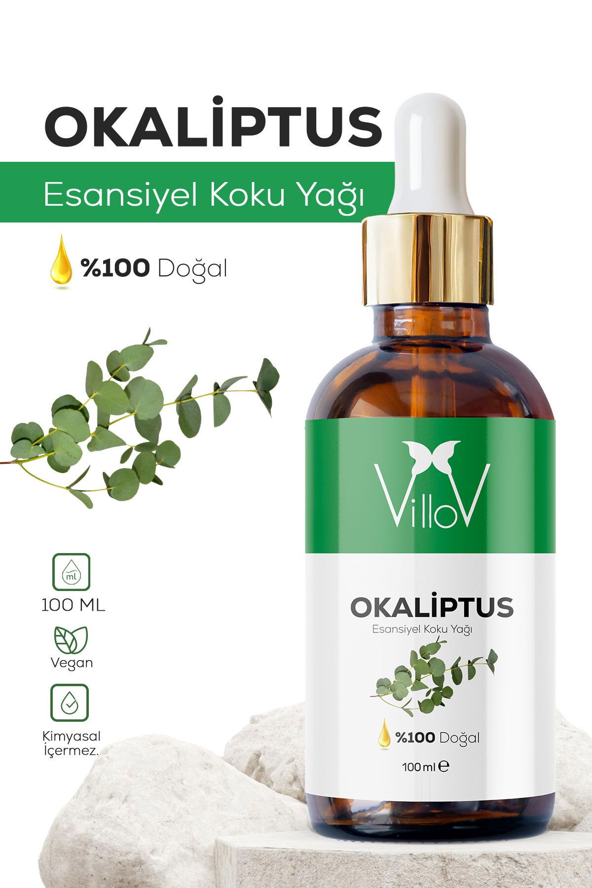 Villov Okaliptüs Esansiyel Uçucu Koku Yağı Difüzör Esansı Buhurdanlık Yağı Aromaterapi Esansı Yağı 100ml
