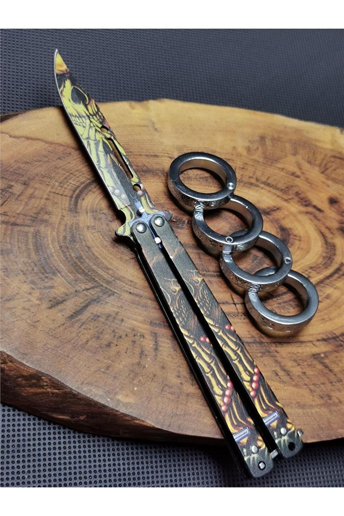 alsepeteavm 21 cm Kelebek Paslanmaz Çelik Çakı ve Katlanır Parmak Yüzük İle Beraber 5004586600