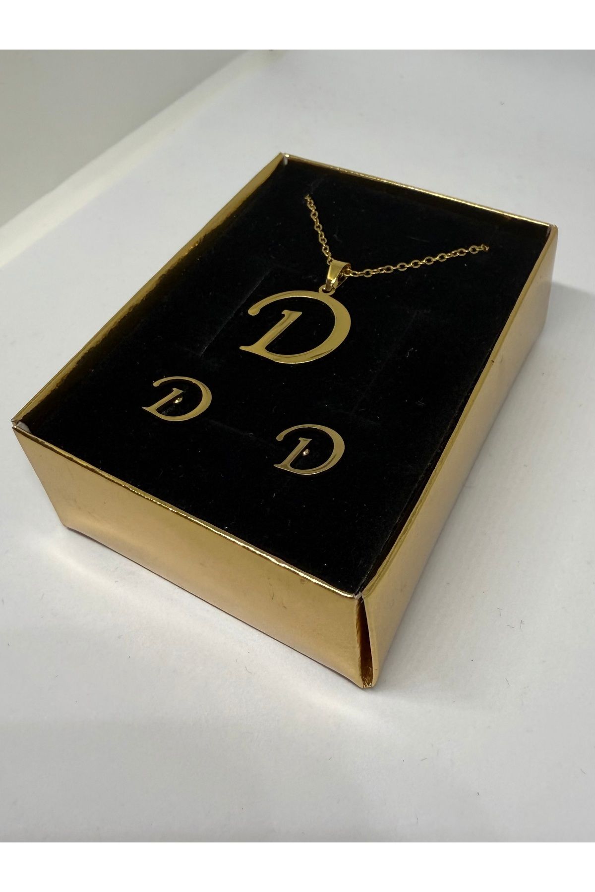 Gulsah's Store 316L Çelik gold D harfli kolye ve küpe seti