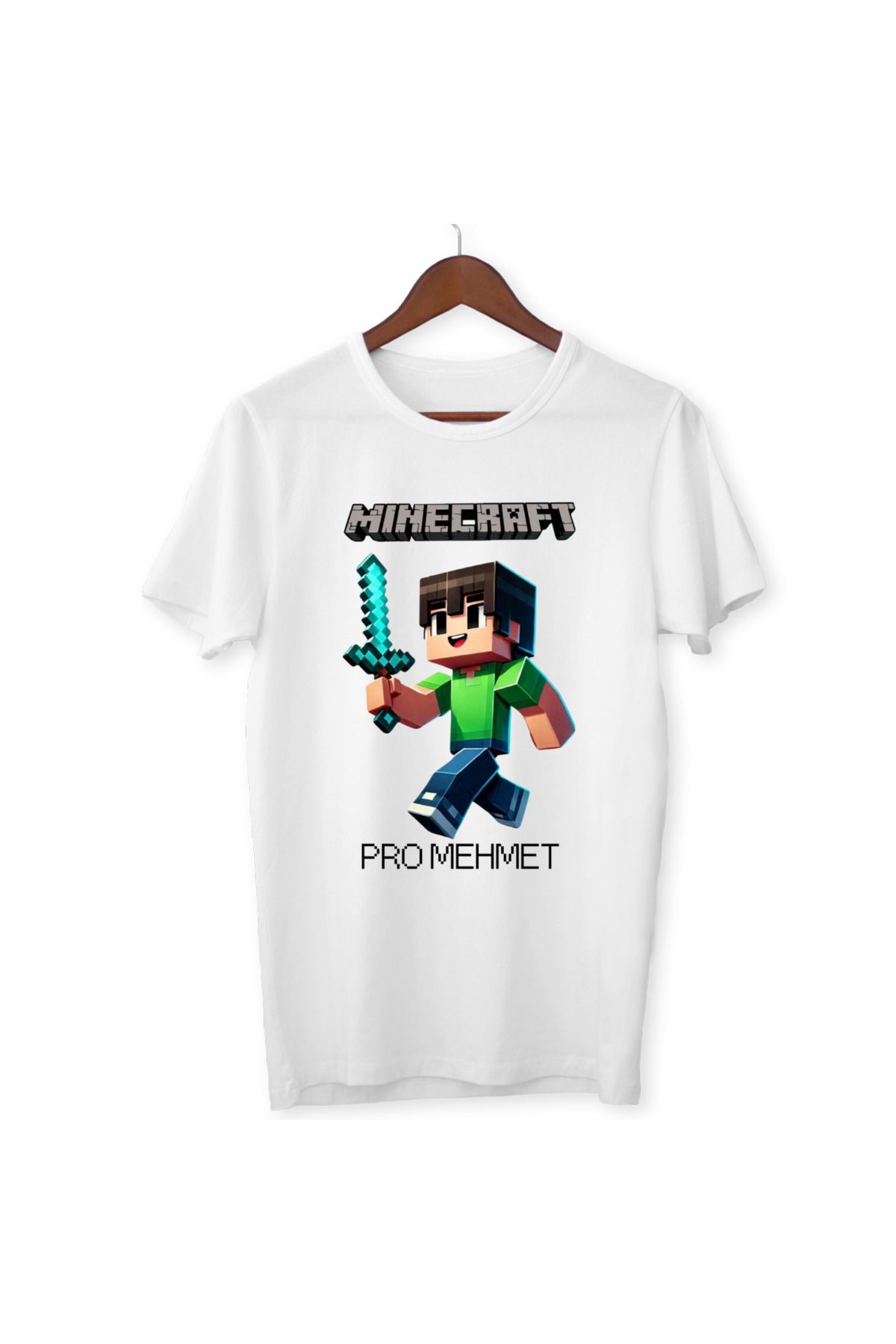 ALPŞAN TİCARET İSME ÖZEL MINECRAFT TİŞÖRT ÖZEL KİŞİYE ÖZEL MINECRAFT T-SHİRT UNİSEX YETİŞKİN ÇOCUK BEYAZ TİŞÖRT