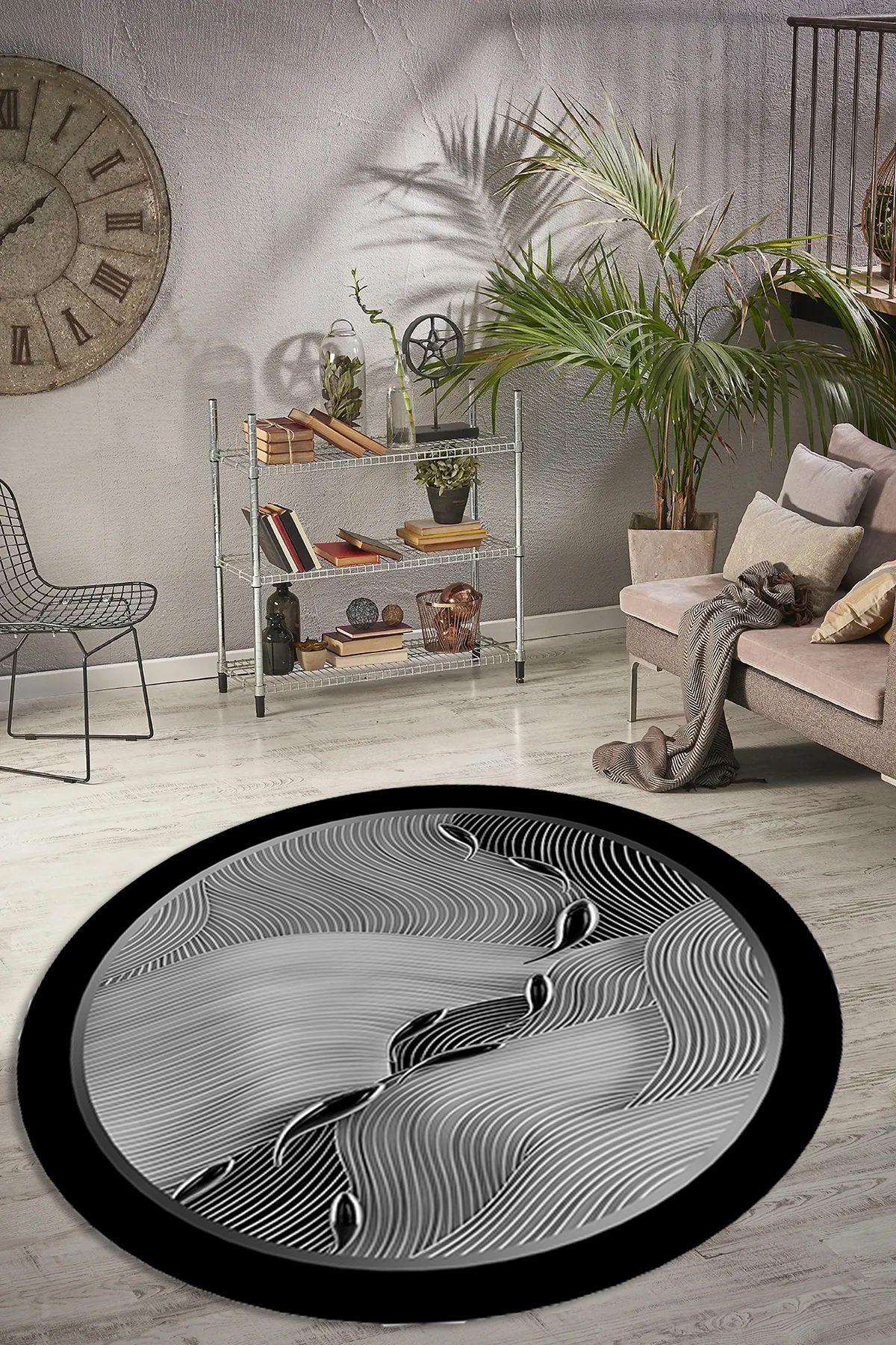 CAPPİO HALI Dijital Baskılı Makinada yıkanabilir Salon Halısı Mutfak Halısı Yuvarlak Halı - CP2082-1