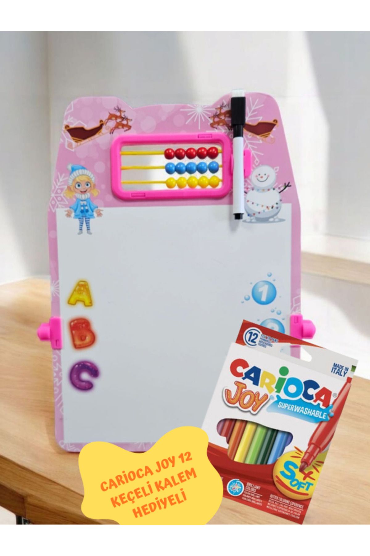 CARIOCA Eva Abaküslü Yazı Tahtası ve Carioca jOY 12'li Keçeli Kalem Seti Pembe