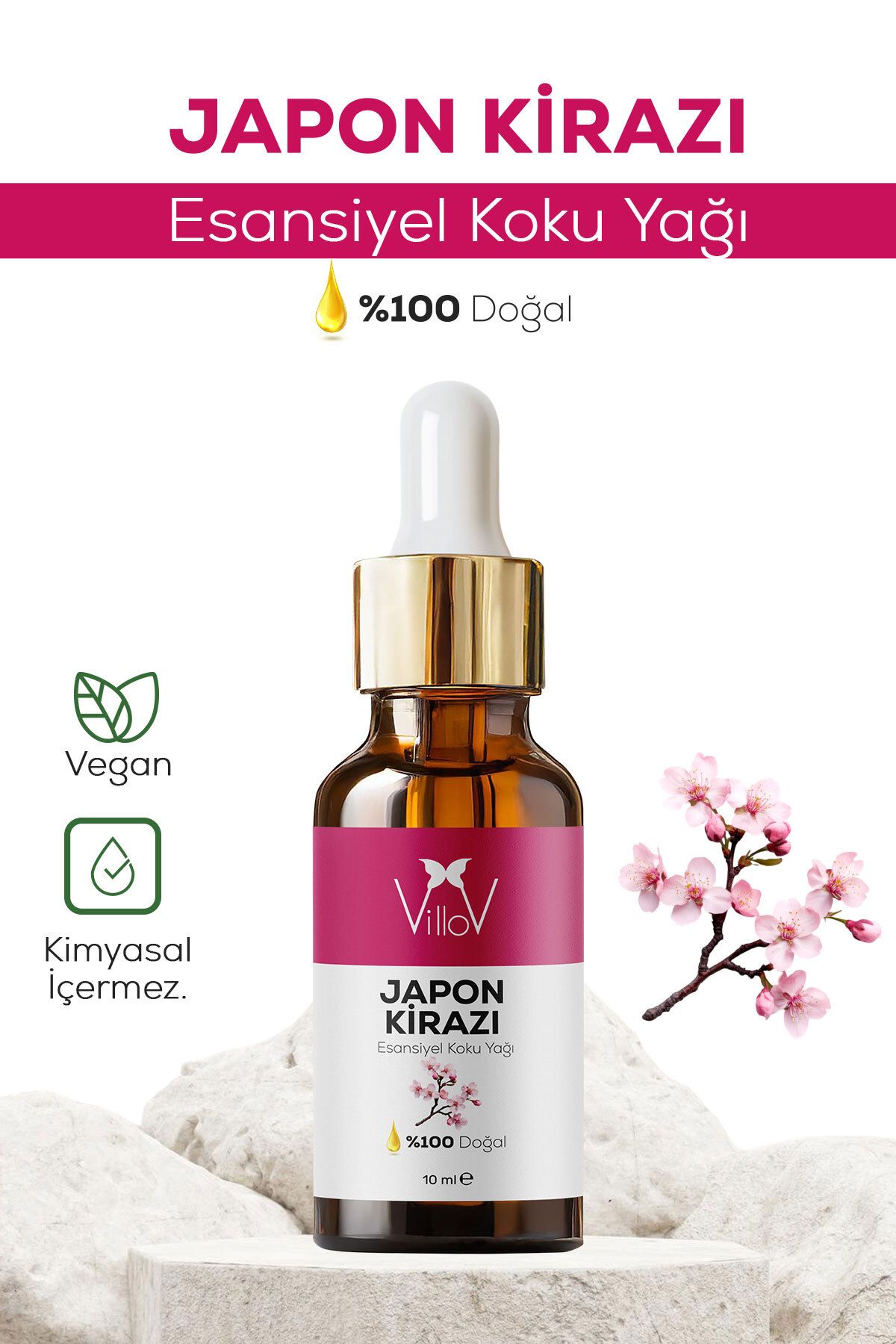 Villov Japon Kirazı Esansiyel Uçucu Koku Yağı Difüzör Esansı Buhurdanlık Yağı Aromaterapi Esansı Yağı 10ml