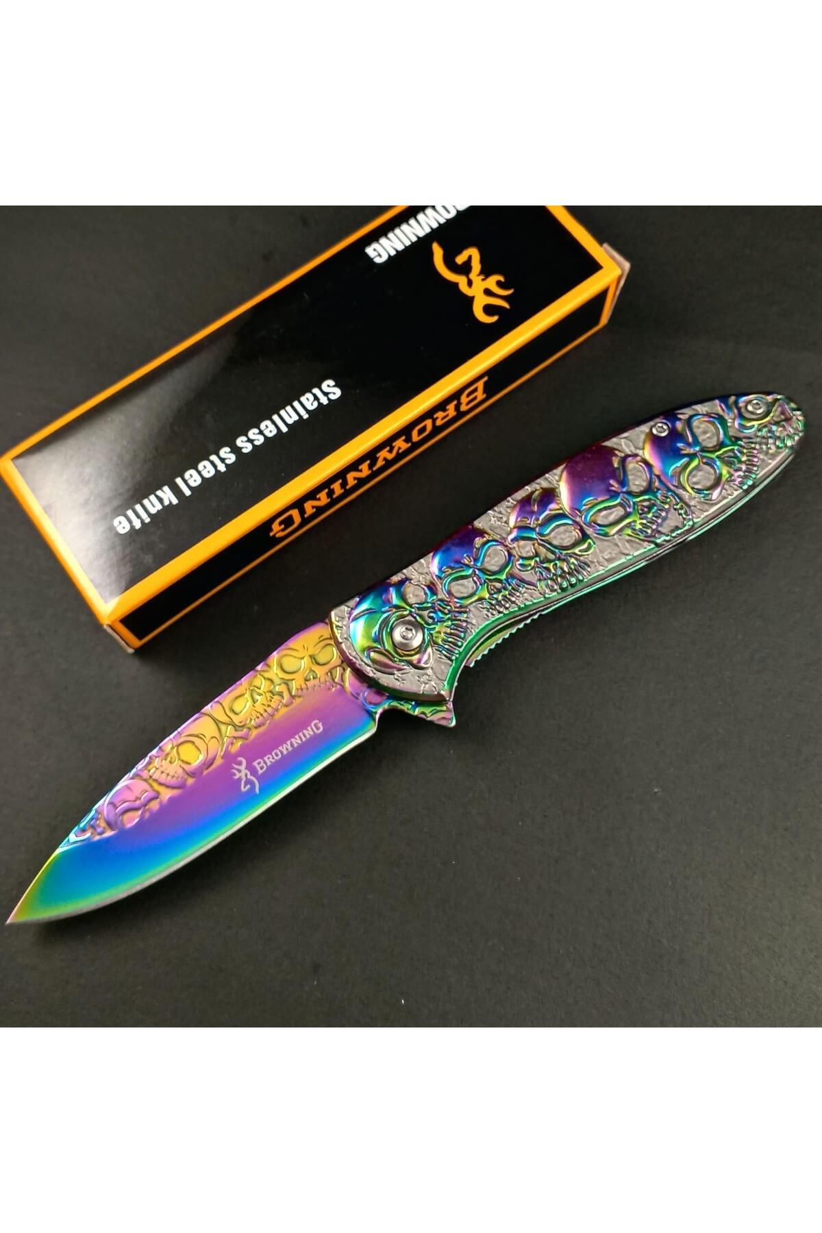 alsepeteavm Browning 2955RB Gökkuşağı Kuru Kafa Desenli Kamp Çakısı