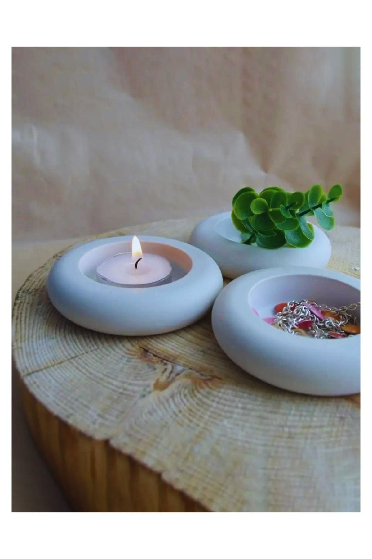 Nevhan Sanat Dekoratif 3'lü Tealight Mumluk Seti – Beton Görünümlü, Modern Tasarım