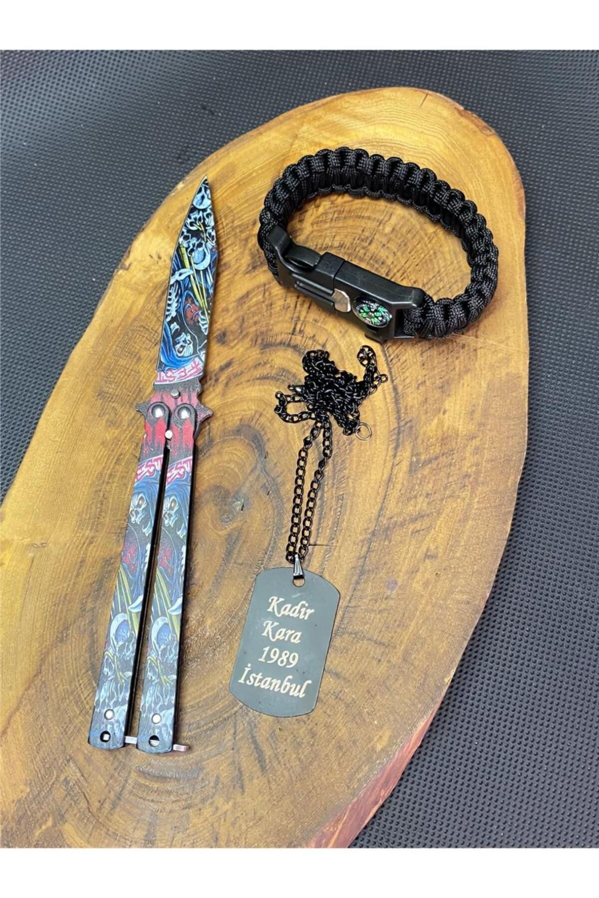 supertrend Süpertrend 21 cm Kelebekli + Paracord Bileklik + Asker Künye Seti