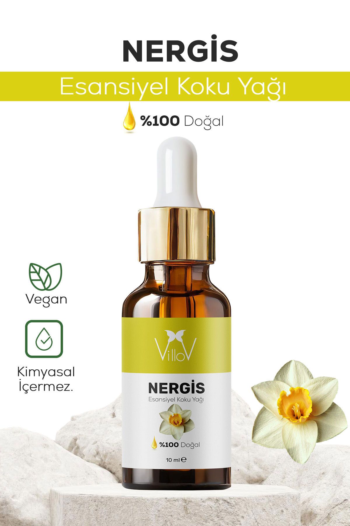 Villov Nergis Esansiyel Uçucu Koku Yağı Difüzör Esansı Buhurdanlık Yağı Aromaterapi Esansı Yağı 10ml