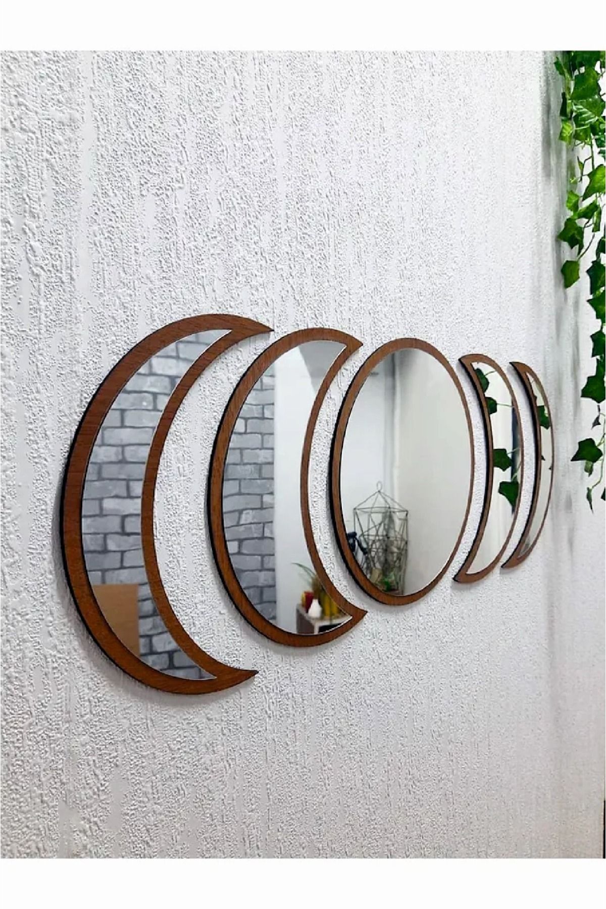 HARPİES Ay Evresi| Duvar Ayna Seti 5 Parçalı | Mdf Ve Pleksi Ayna | 45*20 CM| TB2031