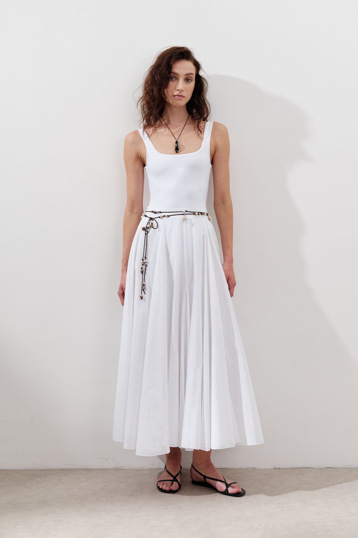 Manuka-Partial Wide Cotton Skirt Ecru 7