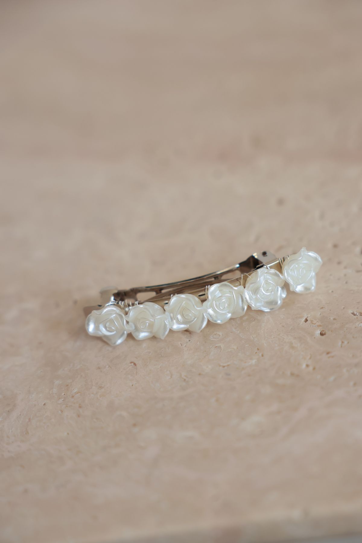 İstoria Bridal Ekru Gül&İnci Klipsli Toka, Gül Detaylı Toka (10cm)