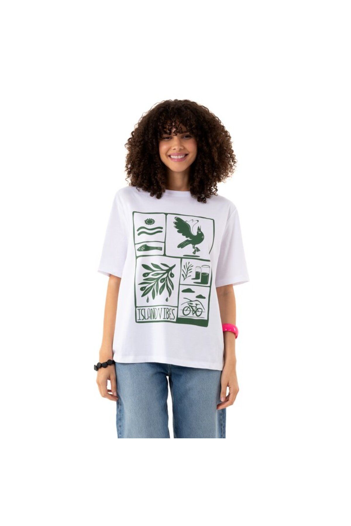 POG'S Island Vibes Overisize Beyaz T-Shirt
