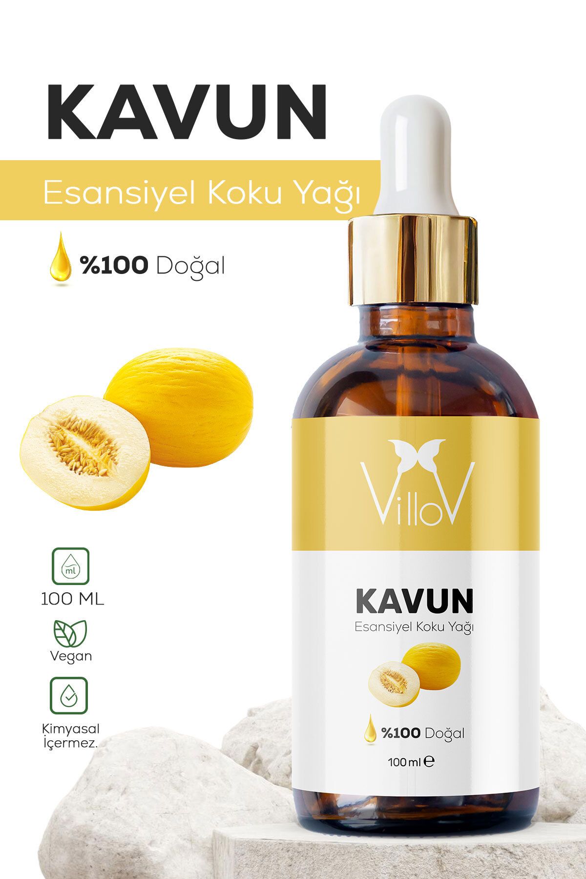 Villov Kavun Esansiyel Uçucu Koku Yağı Difüzör Esansı Buhurdanlık Yağı Aromaterapi Esansı Yağı 100ml