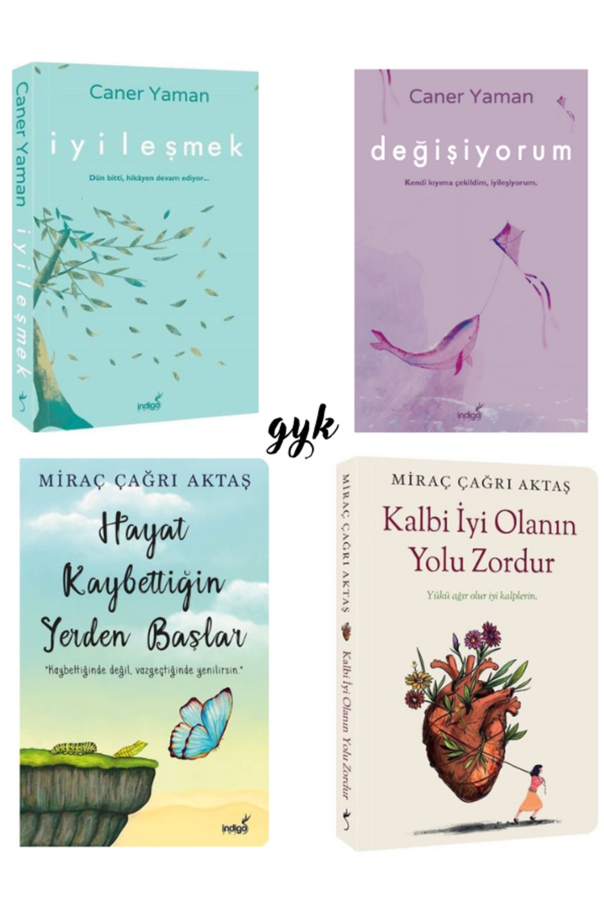 İndigo Kitap İyileşmek - Değişiyorum - Hayat Kaybettiğin Yerden Başlar - Kalbi İyi Olanın Yolu Zordur 4'lü SET