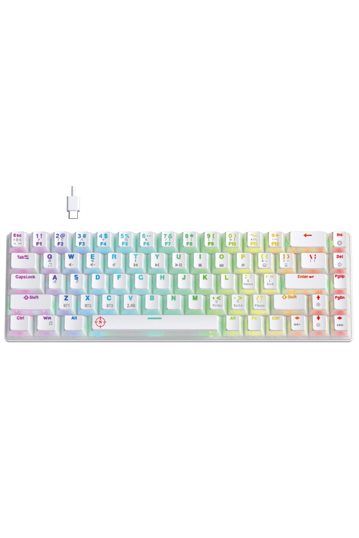 North Odin Pro Wl68 Lightcore Kablosuz Bluetooth Rgb Red Switch Türkçe Beyaz Mekanik Gaming Klavye